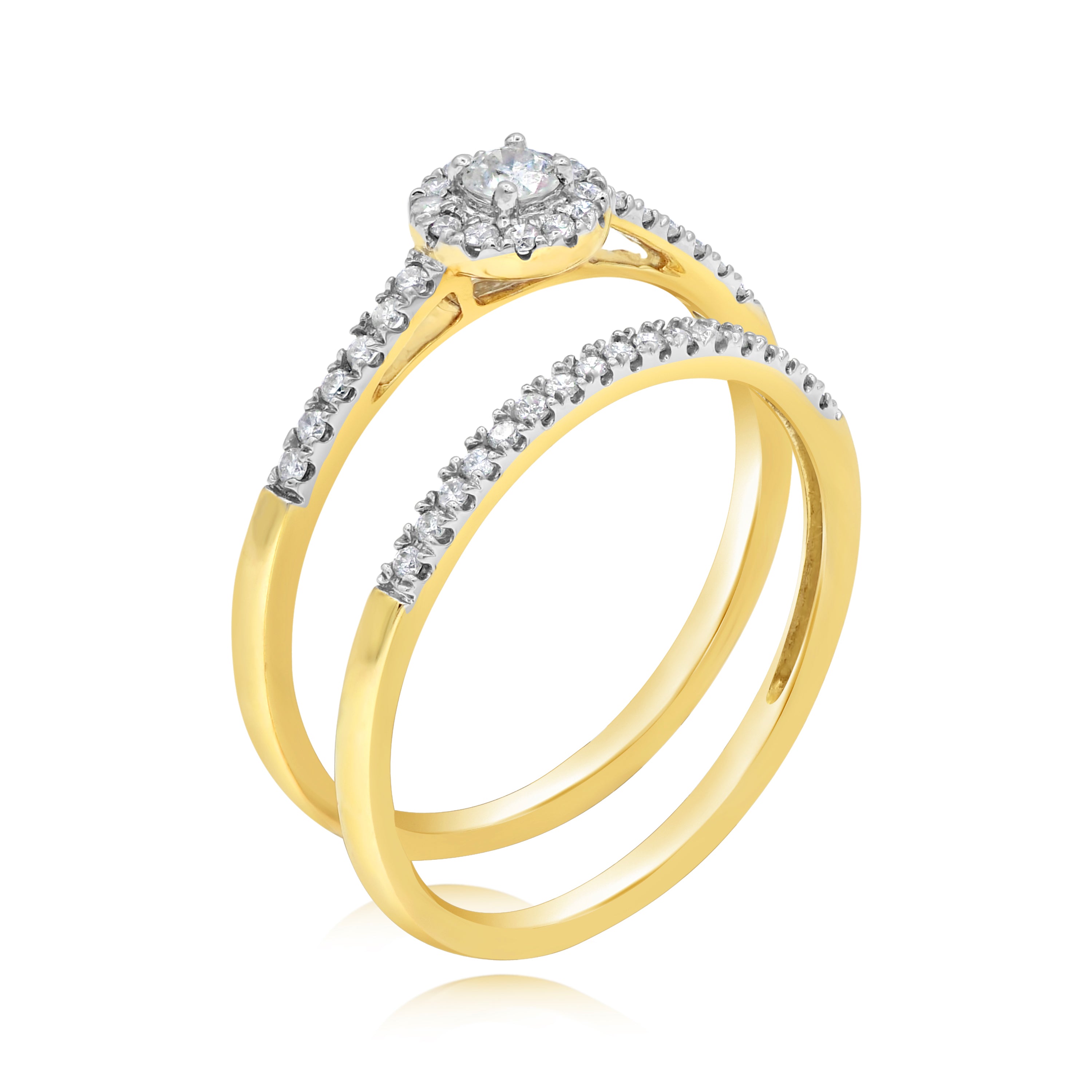 0.32 ct. Halo Cluster Diamond 14K Yellow Gold Ring With Matching Band