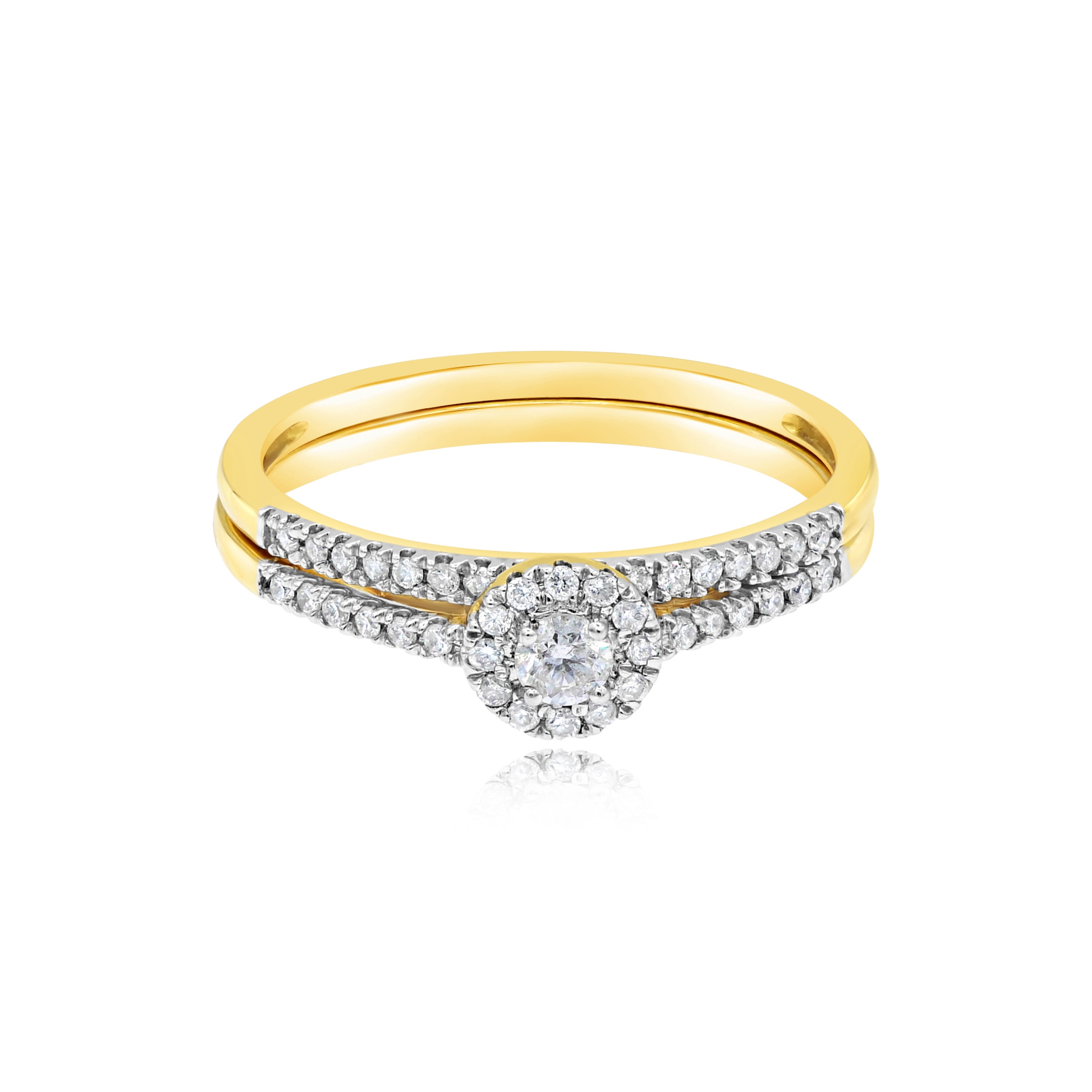 0.32 ct. Halo Cluster Diamond 14K Yellow Gold Ring With Matching Band