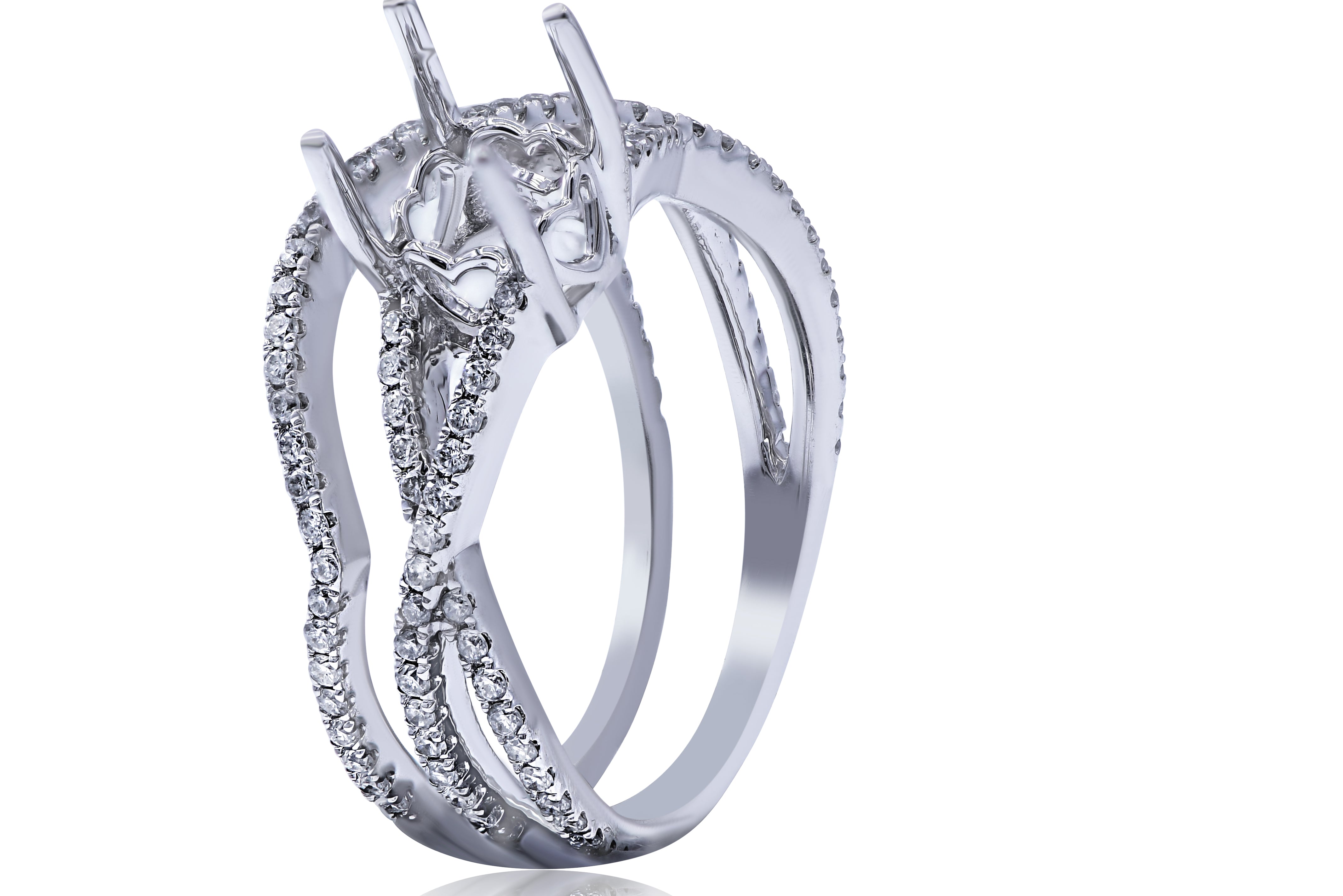 0.56 ct. Diamond 14K White Gold Halo XOXO Engagement Ring Mounting With Matching Band