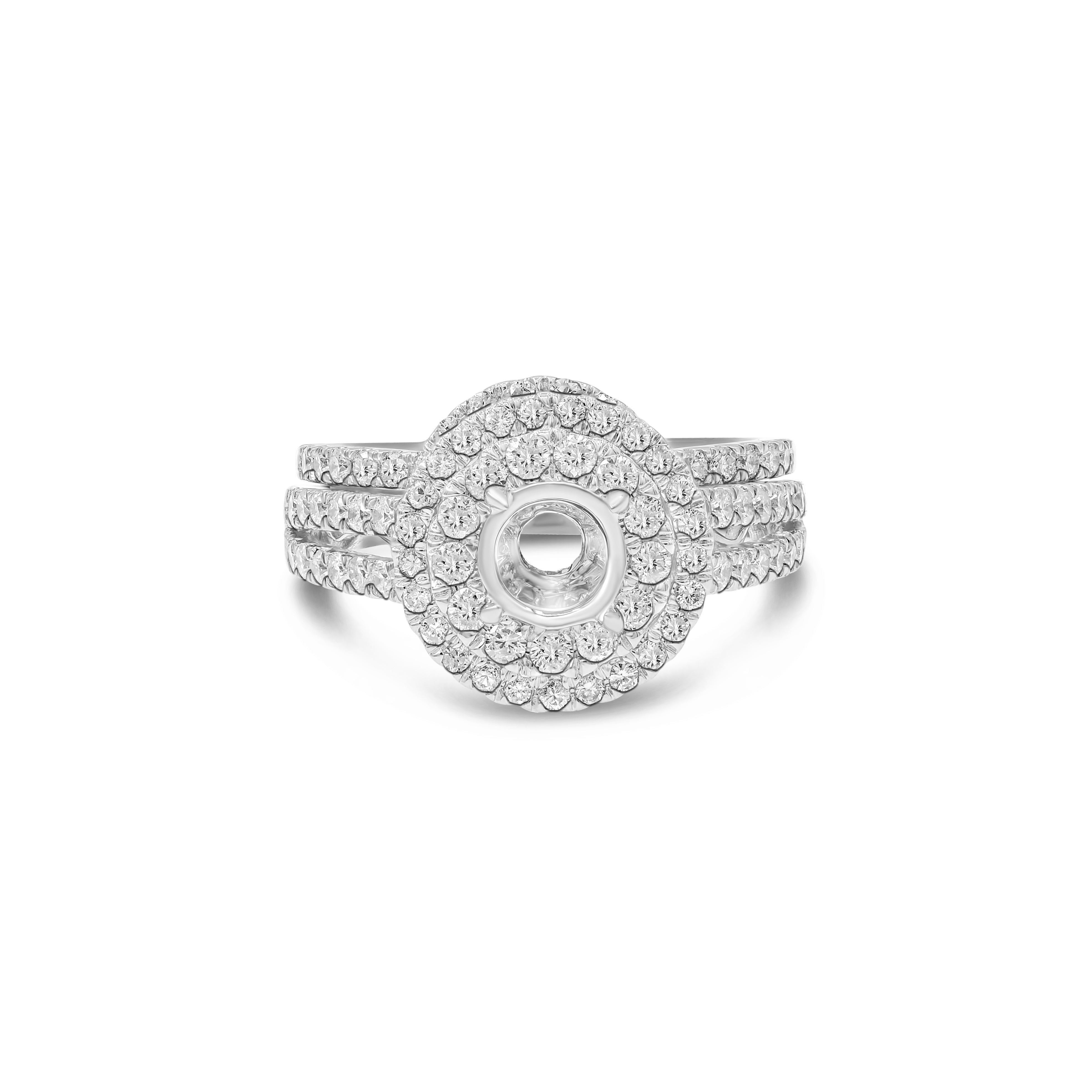1.3 ct. Diamond 14K White Gold Cathedral Double Round Halo Ring Mounting