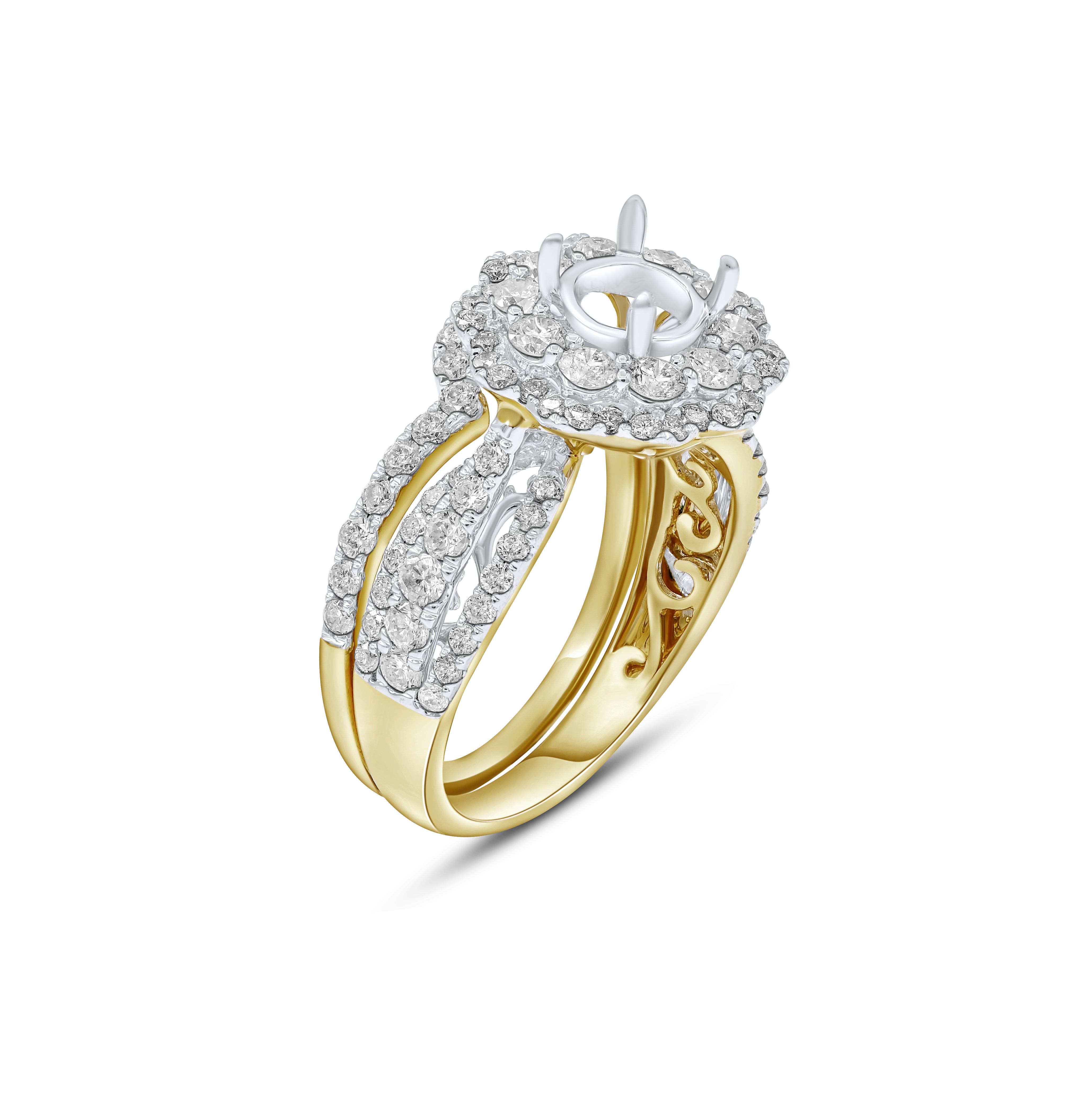 1.76 ct. Diamond 14K Yellow Gold Enagement Ring Mounting With Matching Band