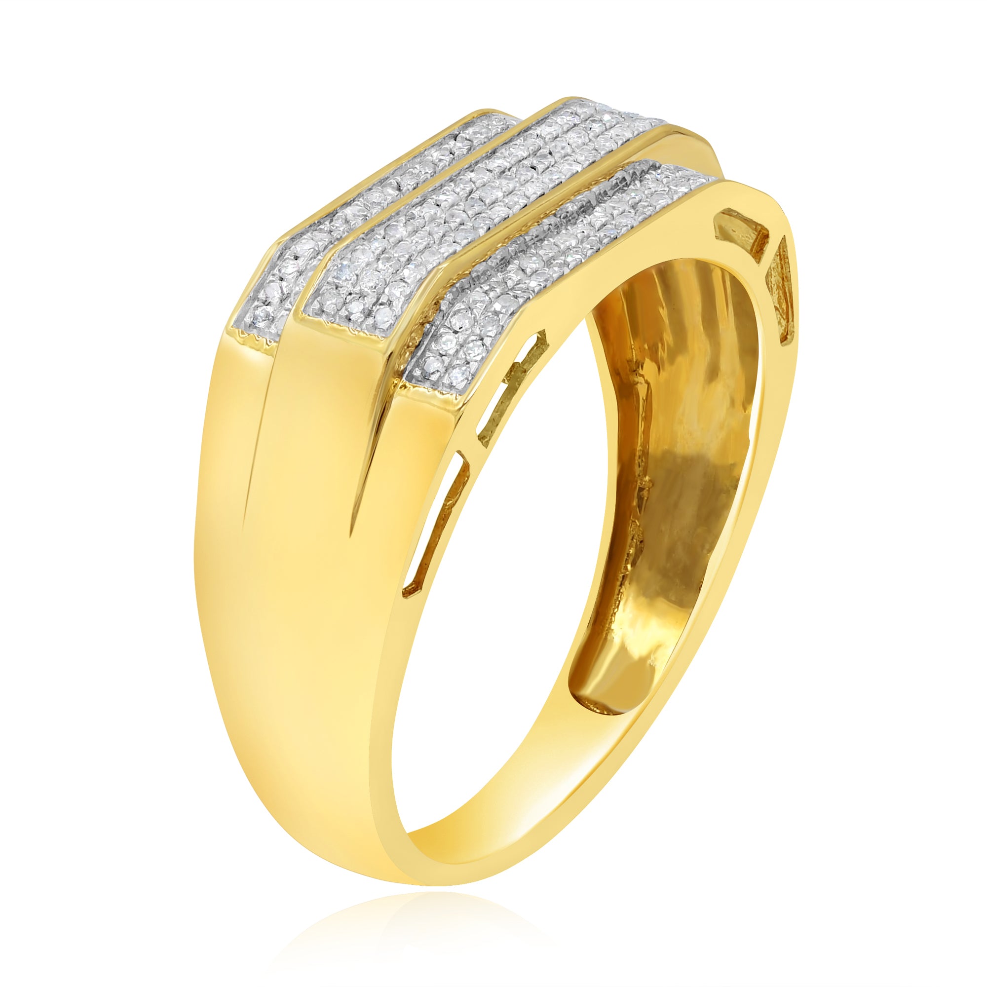 0.42 ct. Diamond 10K Yellow Gold Men's Iced out Hip Hop Ring