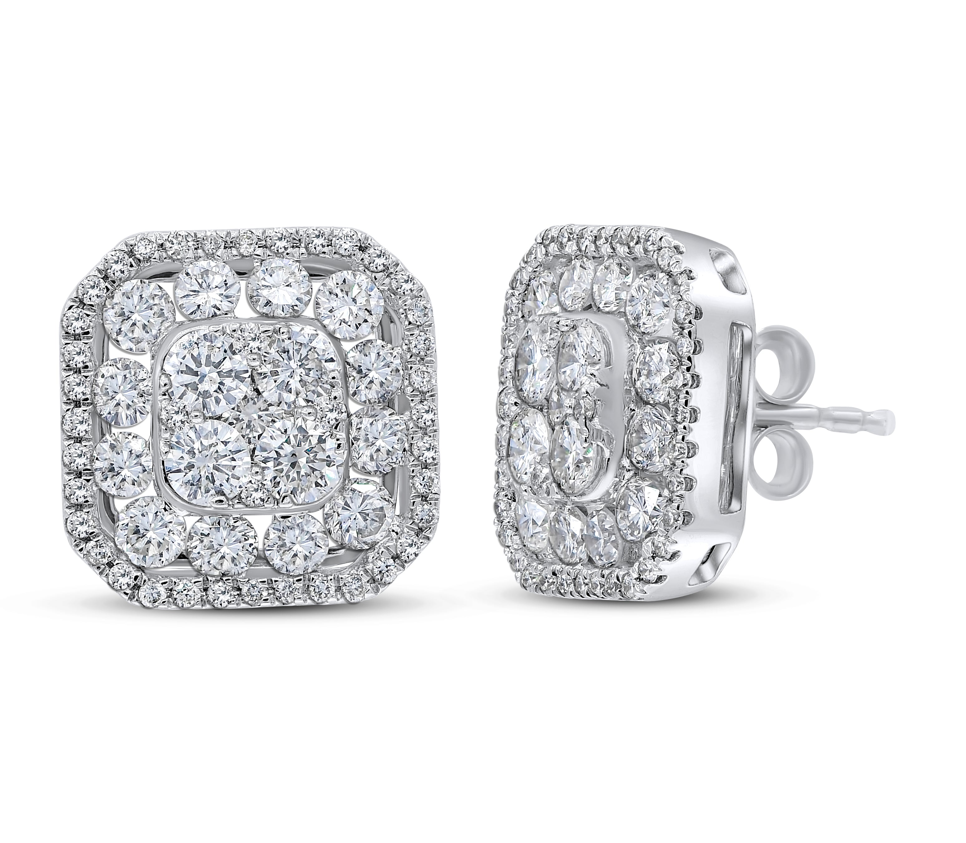 1.86 ct. Diamond 14K White Gold Halo Cluster Stud Earrings