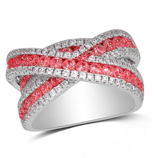 2.62 ct. Ruby and 1.4 ct. Diamond 3D Multi Row 18K White Gold Crisscross Ring