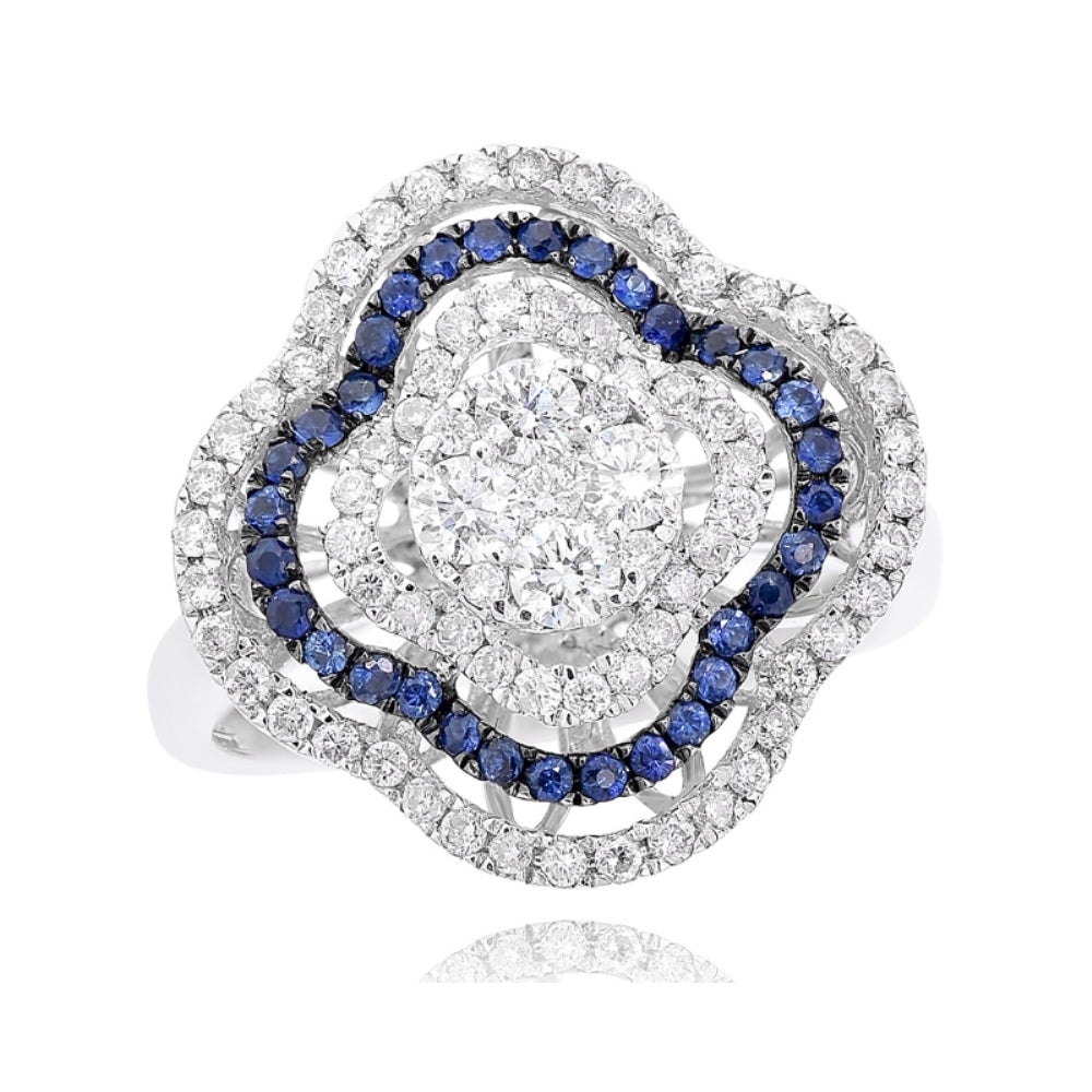 0.30 Sapphire & 0.96 Diamond Halo Flower Ring