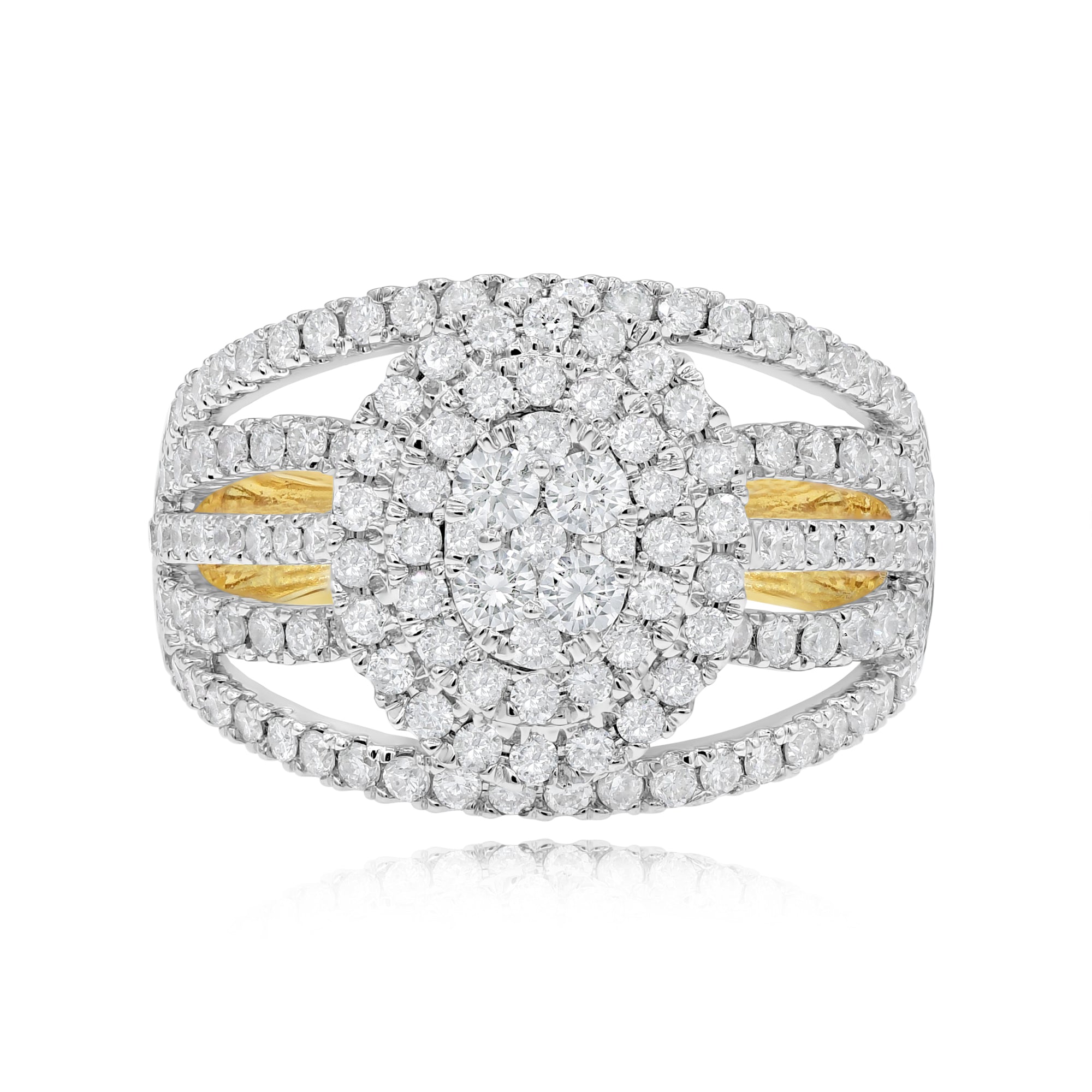1.54 ct. Diamond Cluster Double Frame Twist Shank Engagement Ring