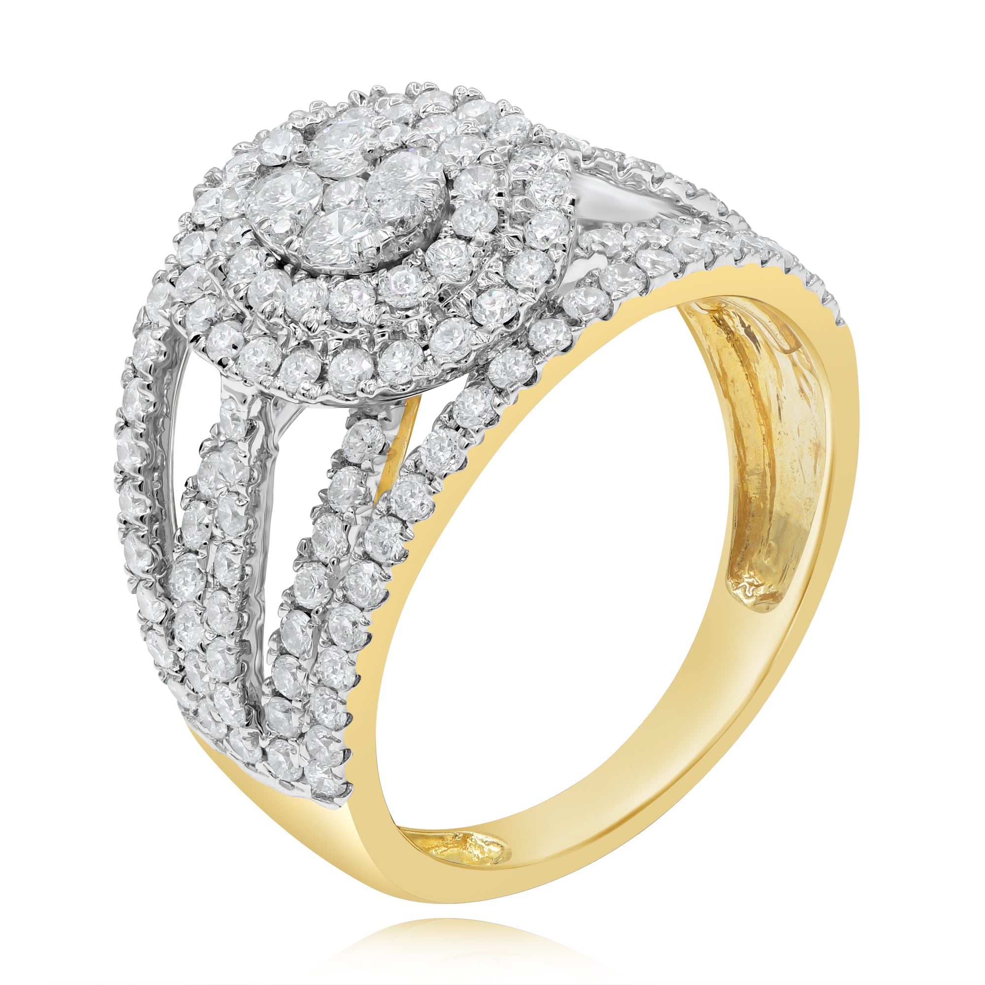 1.54 ct. Diamond Cluster Double Frame Twist Shank Engagement Ring