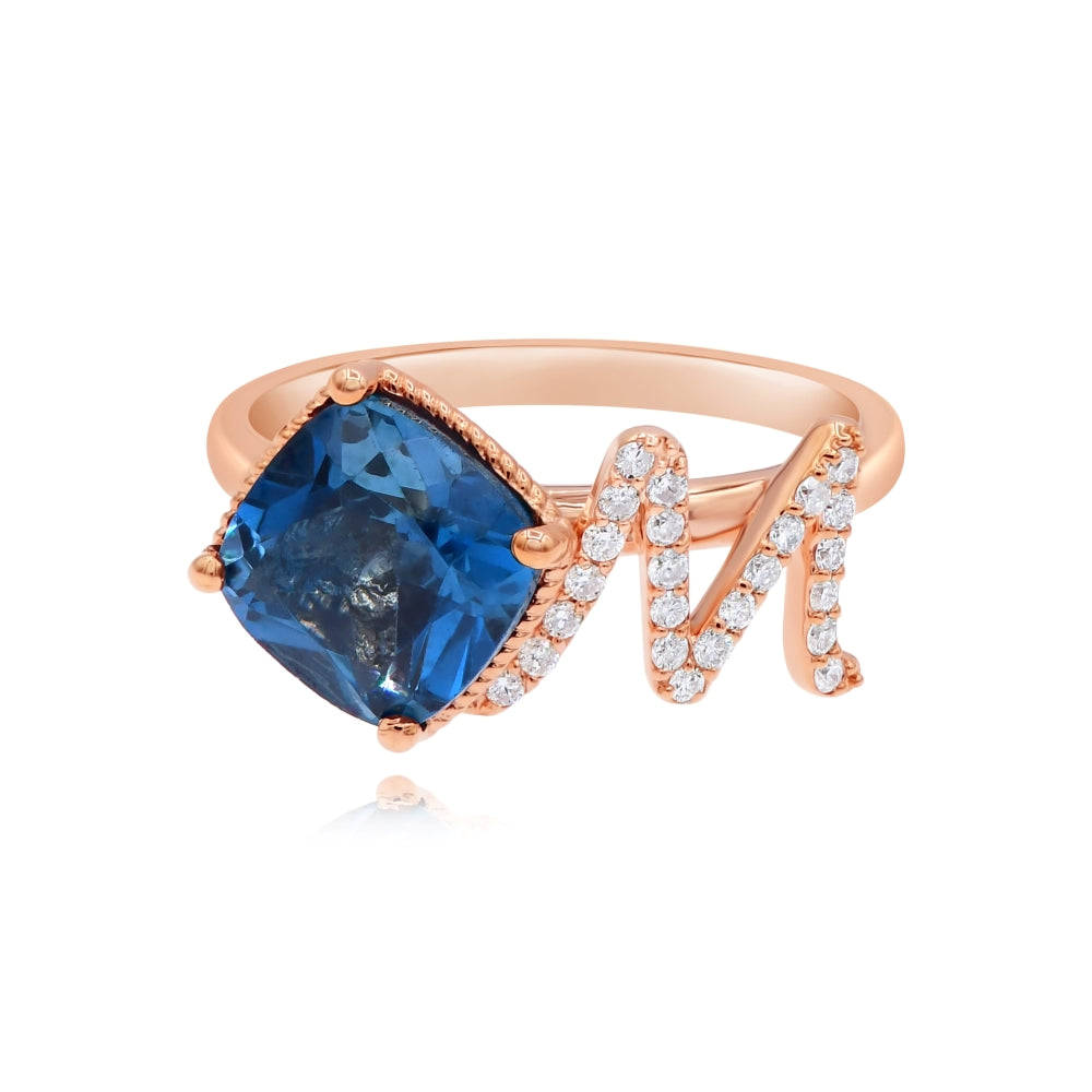 2 ct. Topaz & 0.18 ct. Diamond M Initial 18K Rose Gold Ring