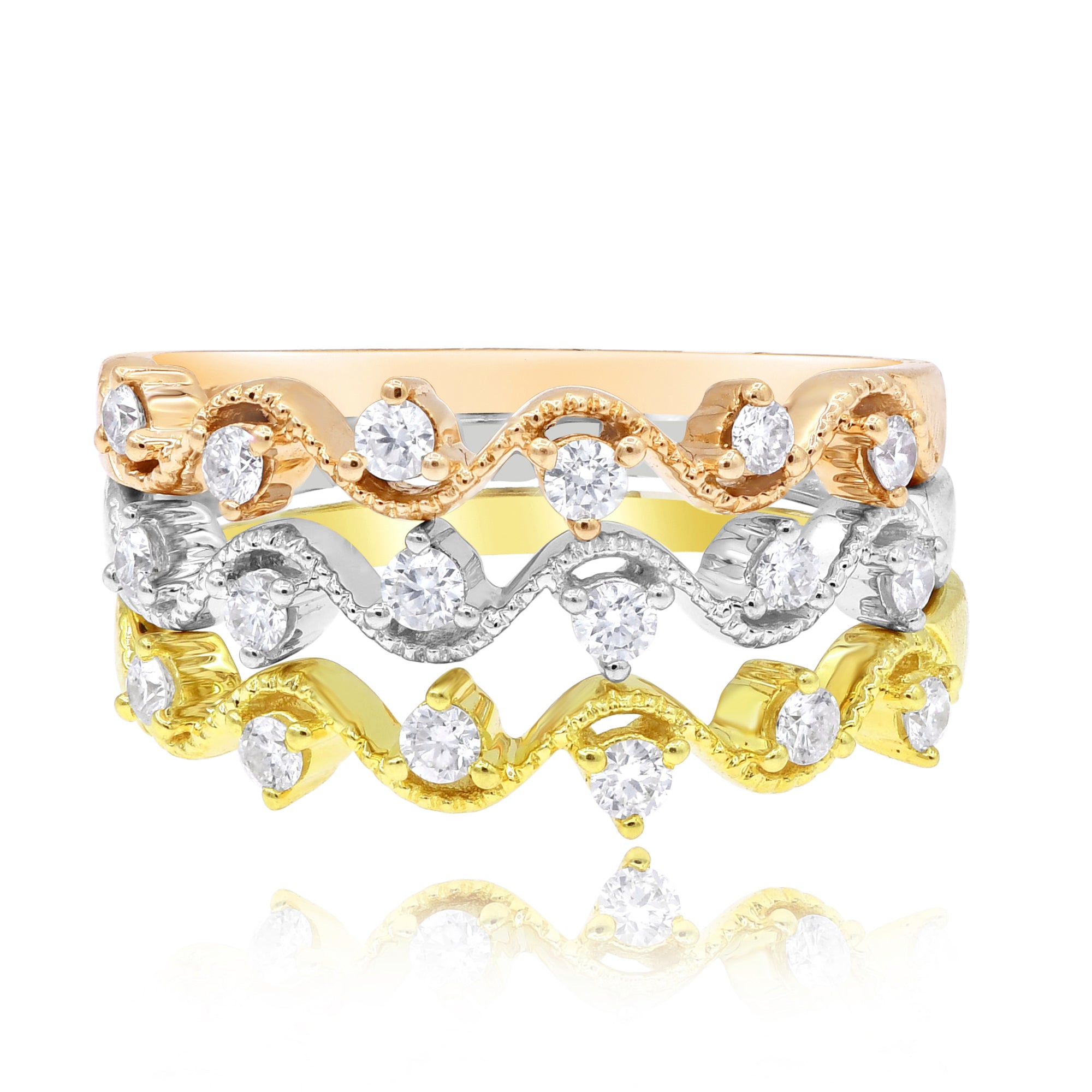 0.47 ct. Diamond 18K Three Tone Gold 3-Pc. Set Stacking Bands