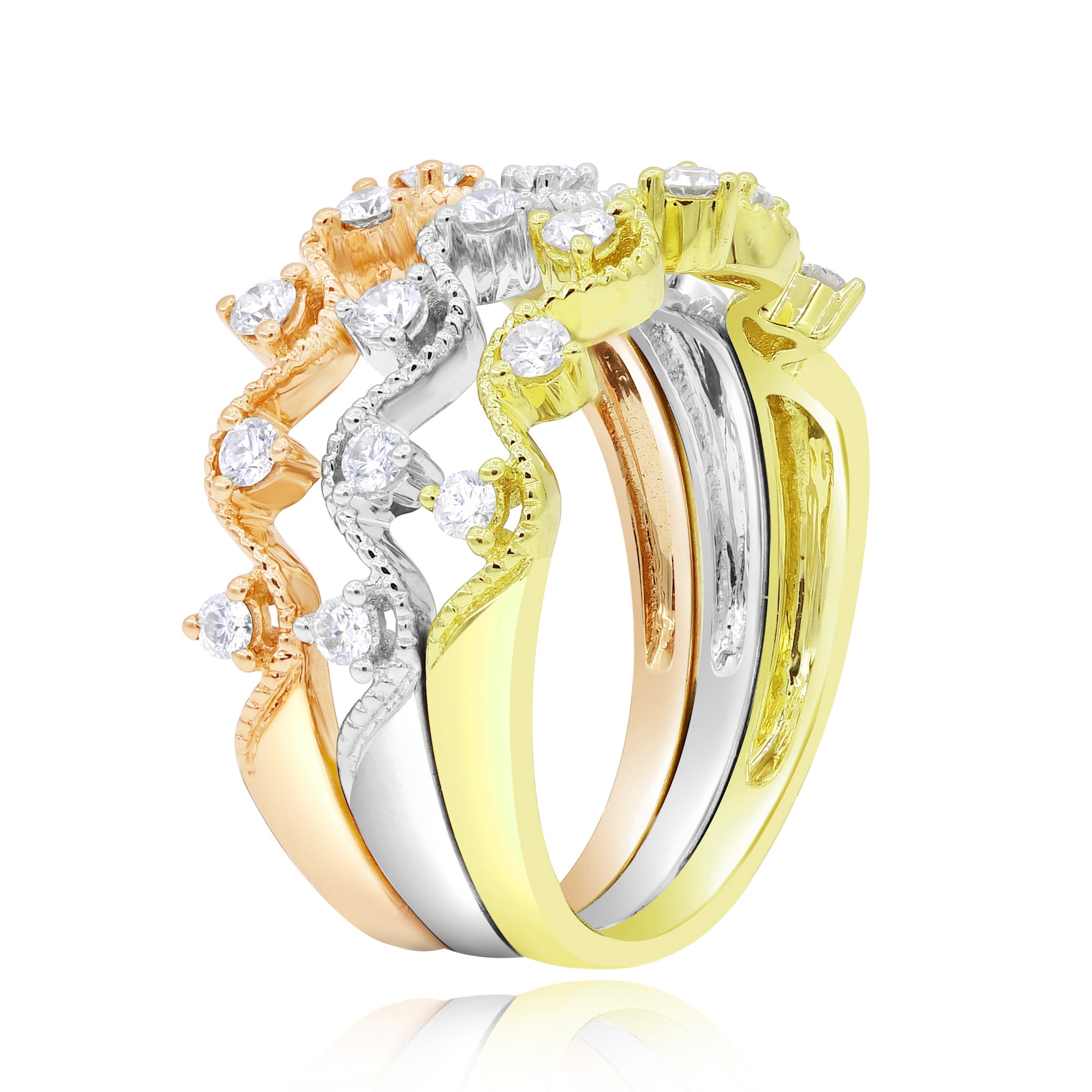 0.47 ct. Diamond 18K Three Tone Gold 3-Pc. Set Stacking Bands
