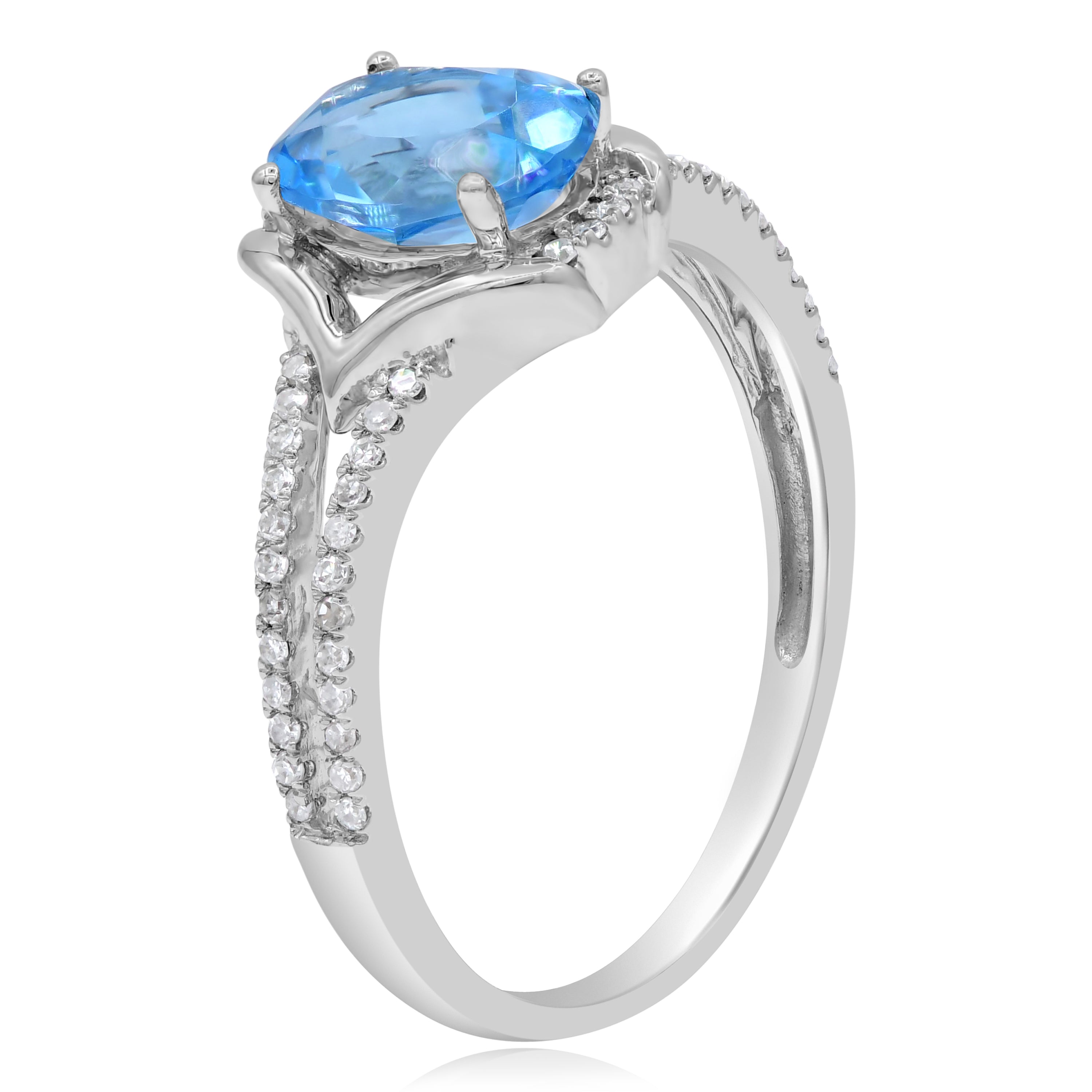 1.29 ct. Topaz & 0.15 ct. Diamond 14K White Gold Halo Split Shank Ring
