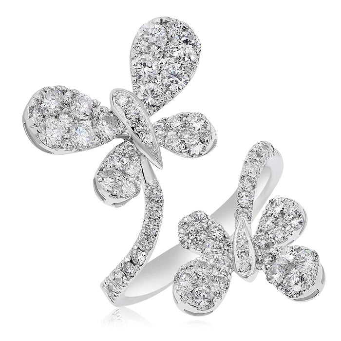1.5 ct. Diamond Double Wrap Butterfly 14K White Gold Ring