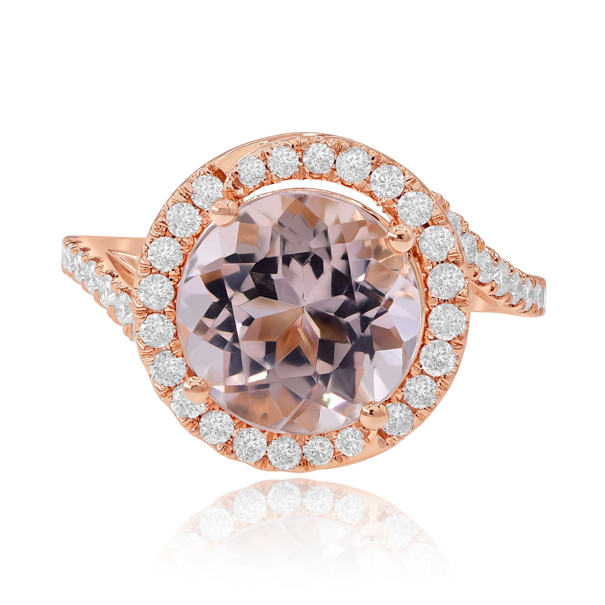 4.31 ct. Morganite & Diamond 18K Rose Gold Halo Flower Ring