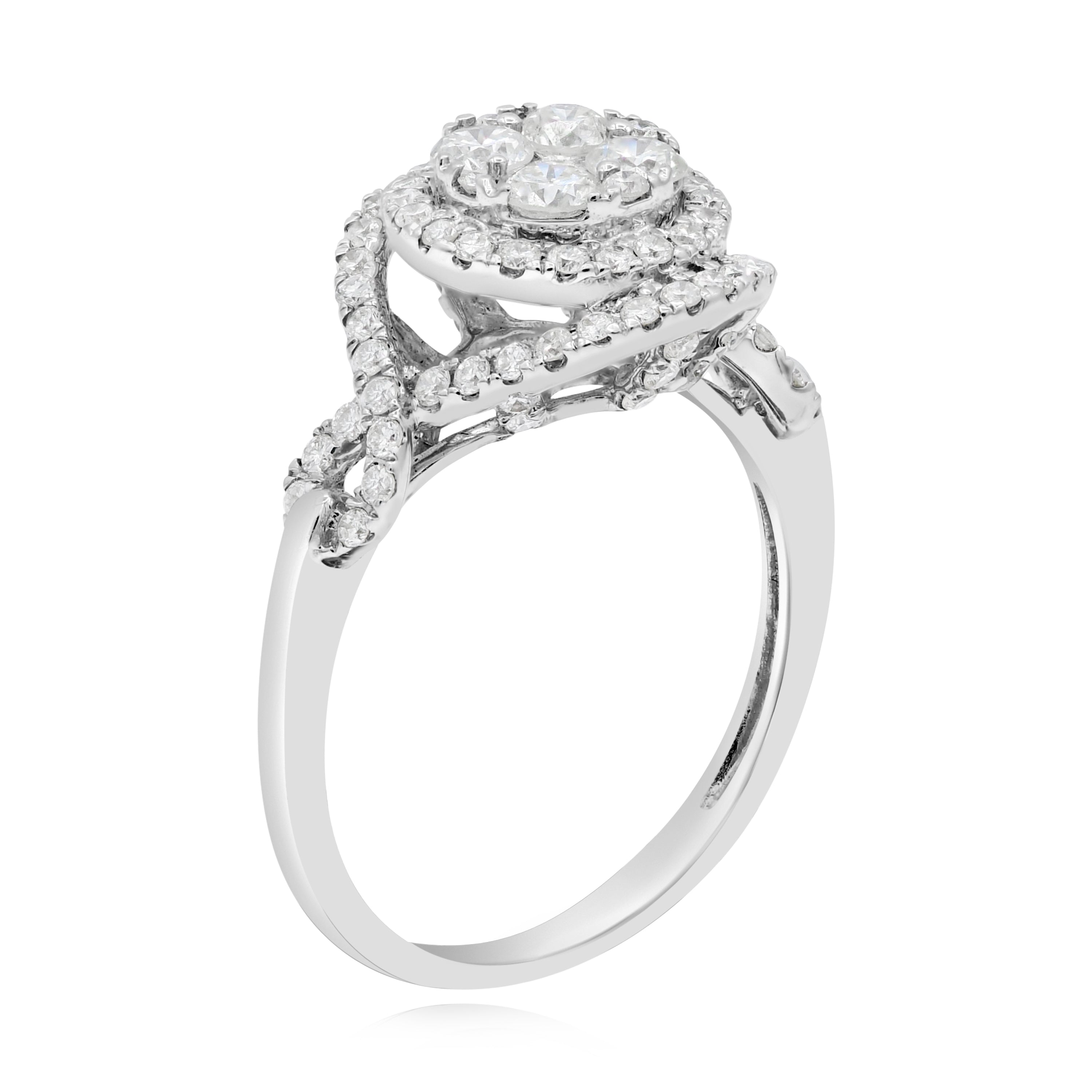 1.09 ct. Diamond 18K White Gold Cluster Double Halo Engagement Ring