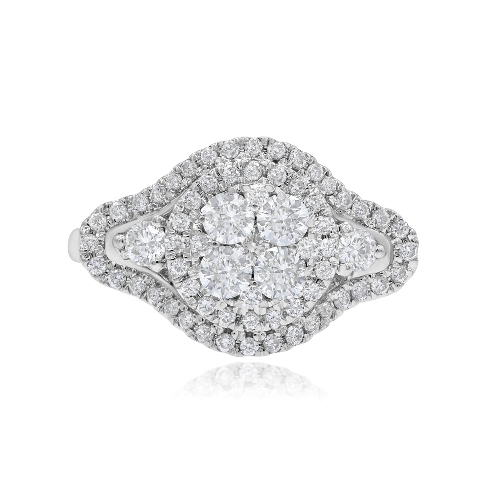 0.99 ct. Diamond 18K White Gold Circle Cluster Halo Ring