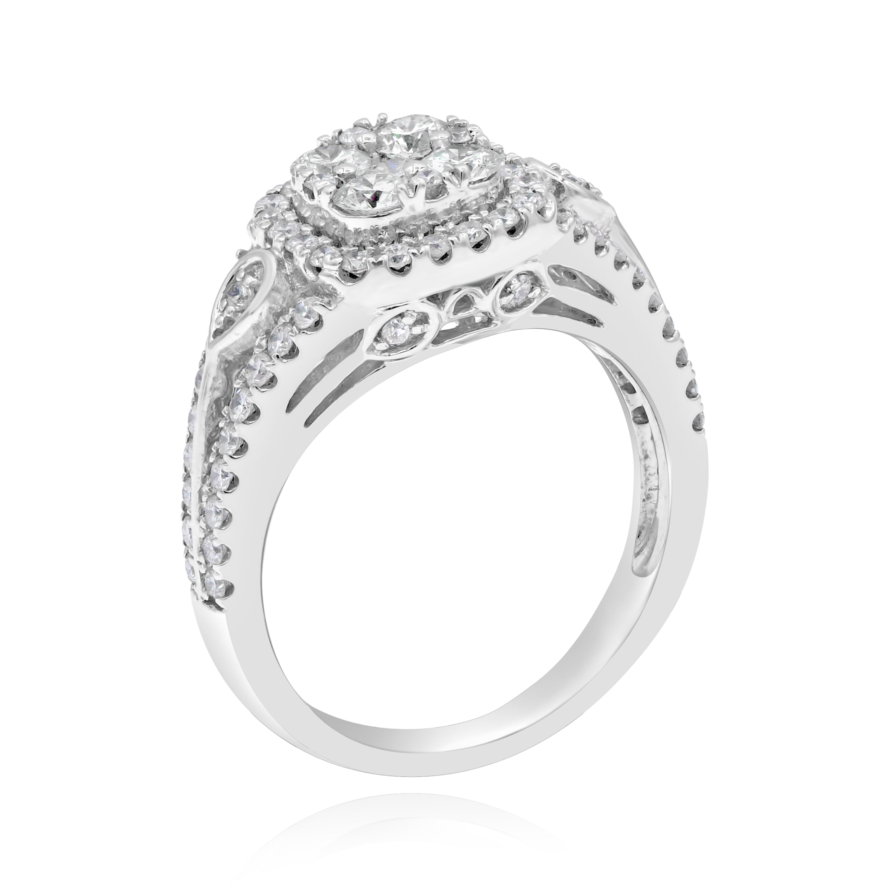 1.16 ct. Diamond 18K White Gold Cluster Split Shank Halo Ring