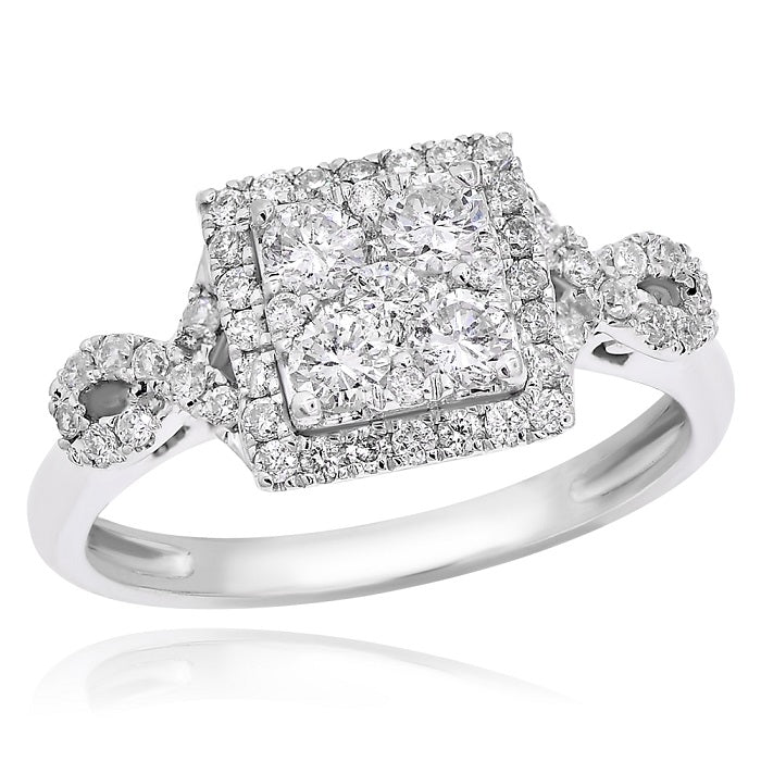 0.84 ct. Cushion Halo Cluster Diamond 18K White Gold Engagement Ring