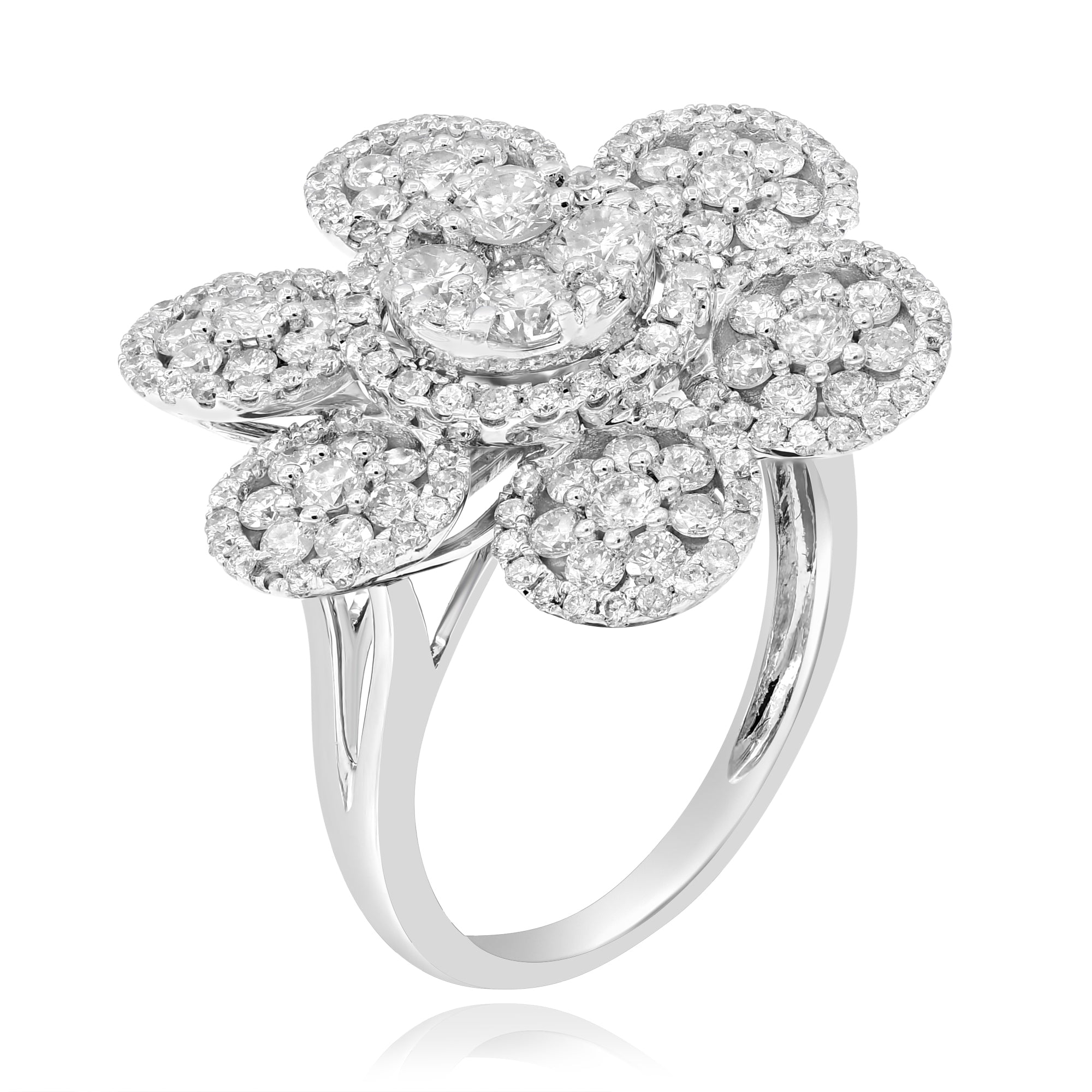 2 ct. Diamond 18K White Gold 3D Cluster Multi Circle Flower Ring