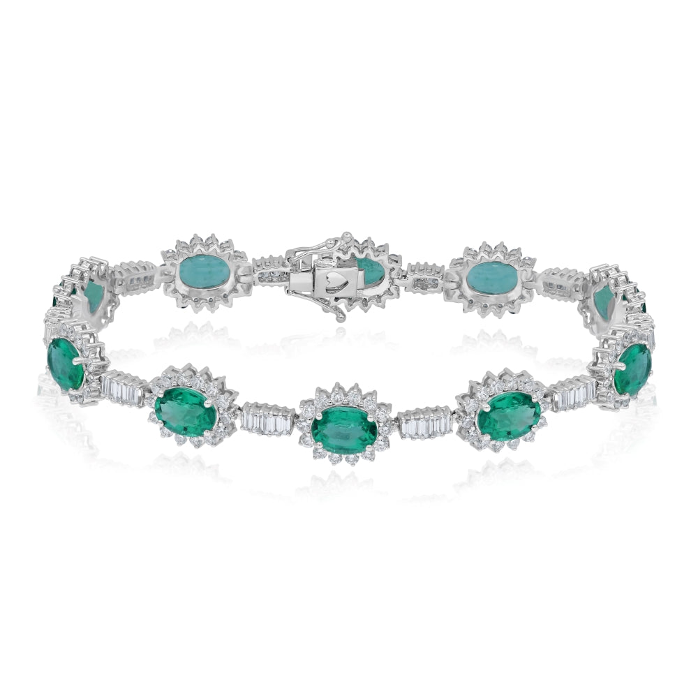 11.78 ct. Emerald and 4.19 ct. Diamond 18K White Gold Bracelet