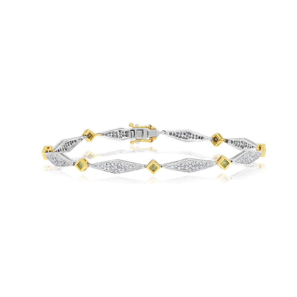 1.09 ct. Diamond 14K Two Tone Gold Illusion Plate Link Bracelet