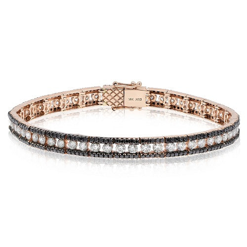 5.9 ct. Black & White Diamond 14K Rose Gold 3 Row Eternity Love Tennis Bracelet