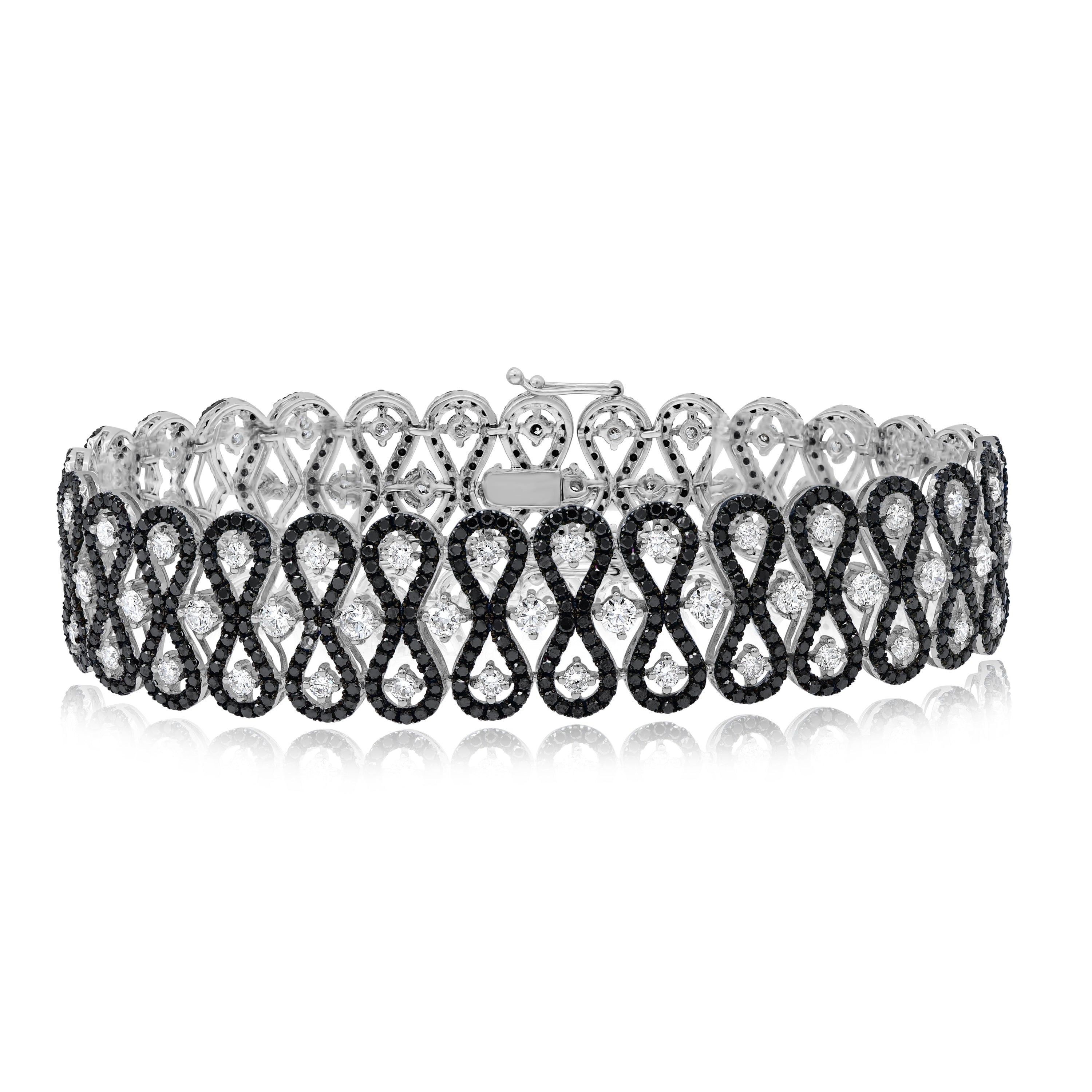 10.6 ct. Black & White Diamond 18K White Gold Infinity Tennis Bracelet