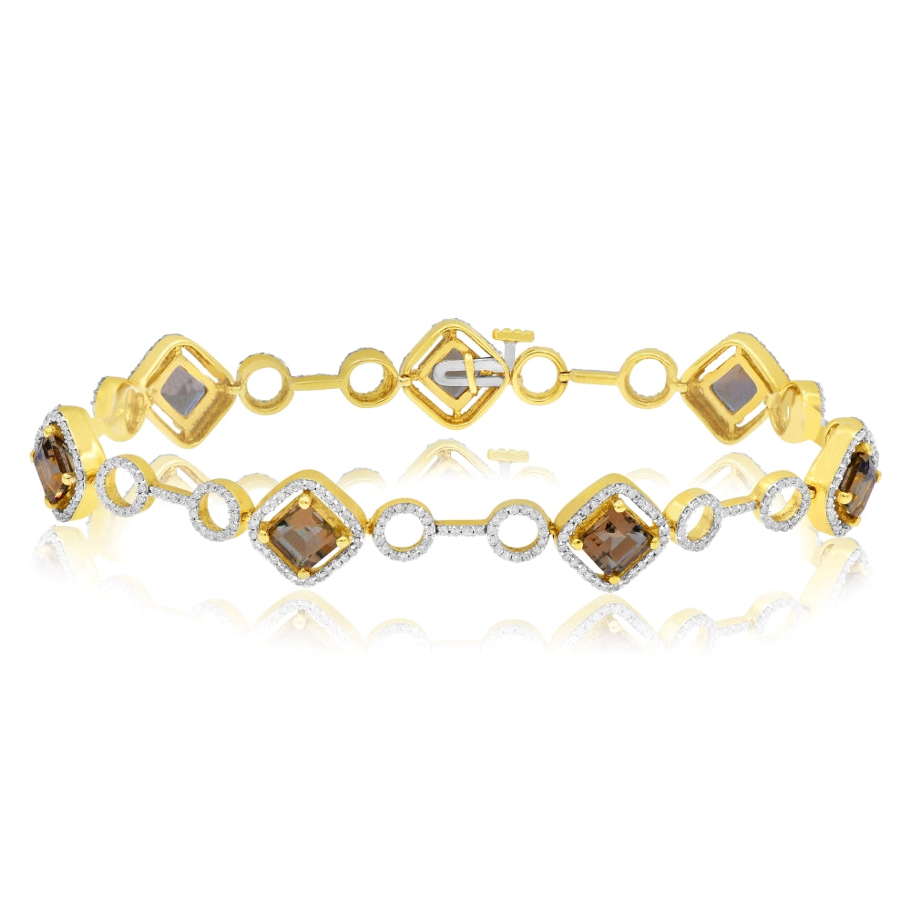 4.33 ct. Quartz & 1.35 ct. Diamond 14K Yellow Gold Link Bracelet