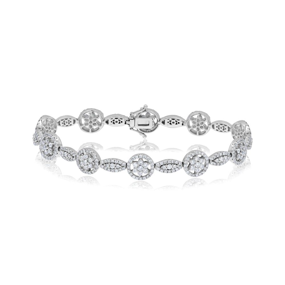 4.65 ct. Diamond 14K White Gold Flower Cluster Bracelet