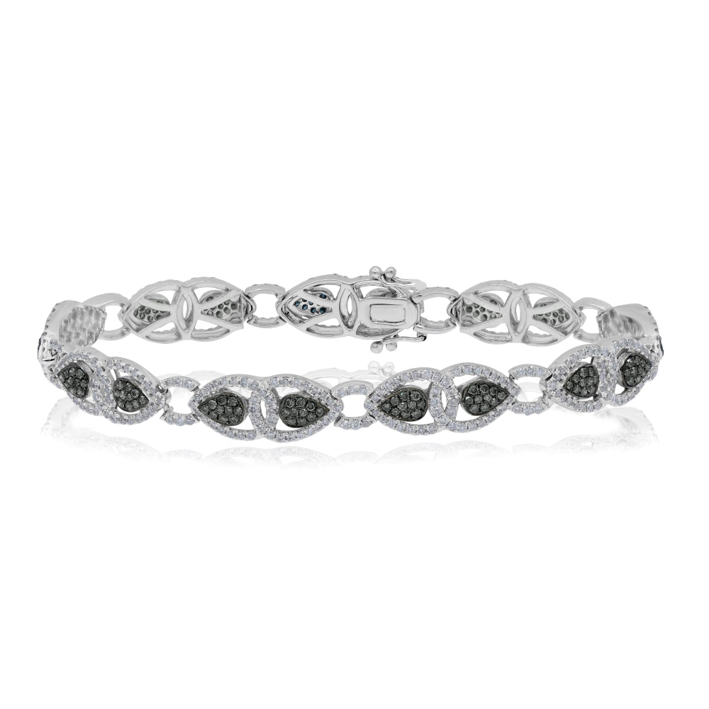 3.45 ct Black and White Diamond Interling 14K White Gold Bracelet