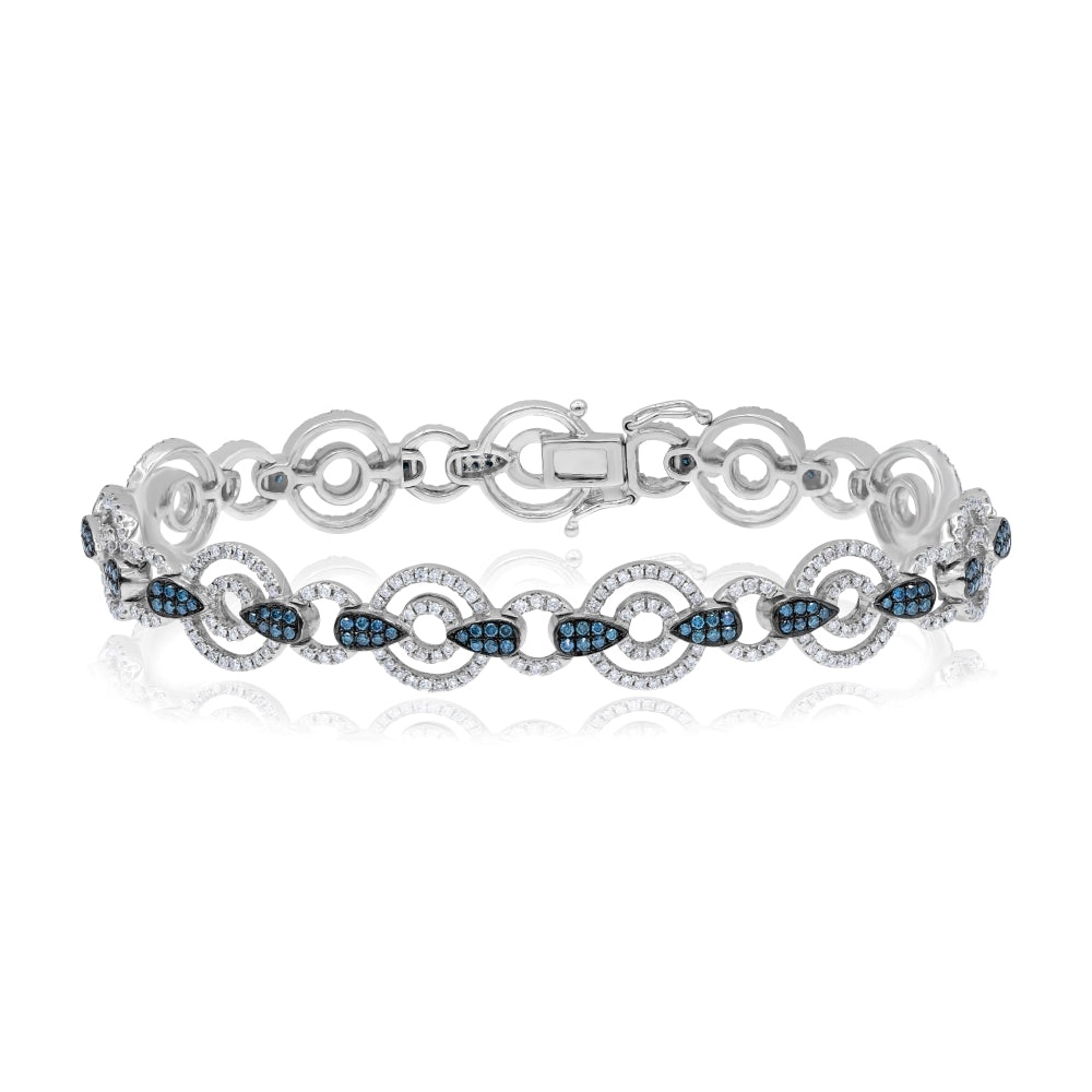 2.41 ct. Blue & White Diamond 14K White Gold Accent Circle Bracelet