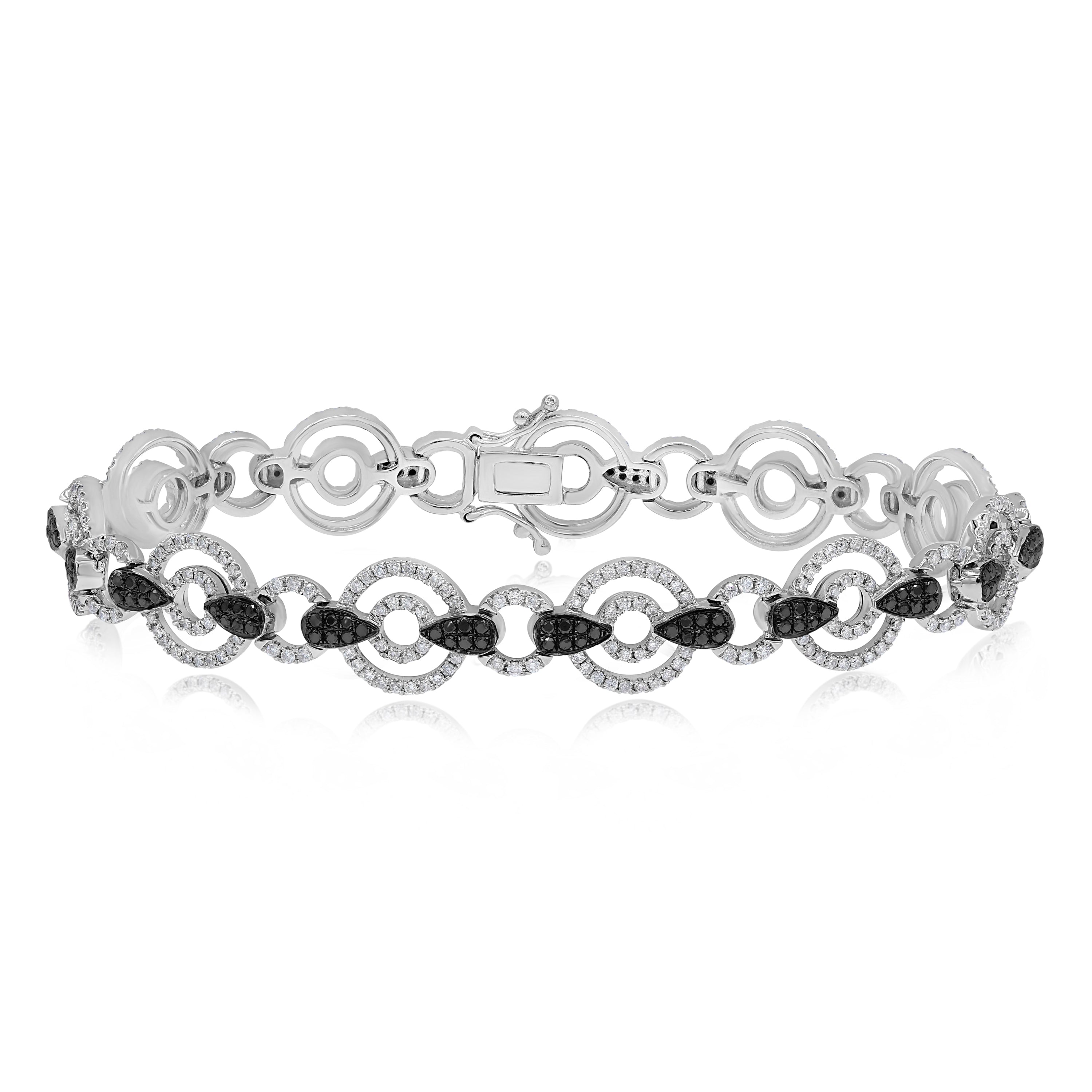 2.45 ct. Black & White Diamond 14K White Gold Accent Circle Bracelet