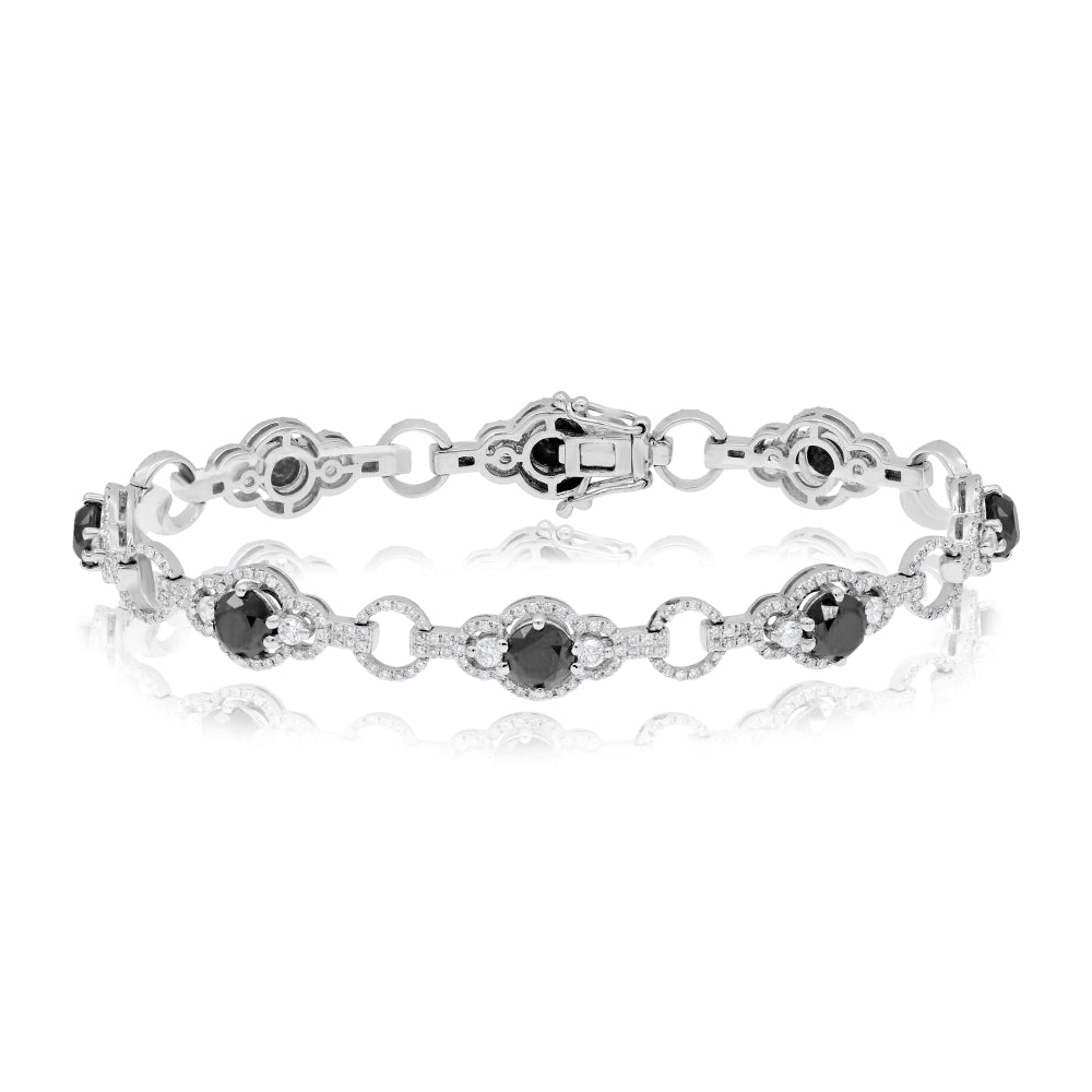 7.73 ct. Black and White Diamond 14K White Gold Halo Link Bracelet