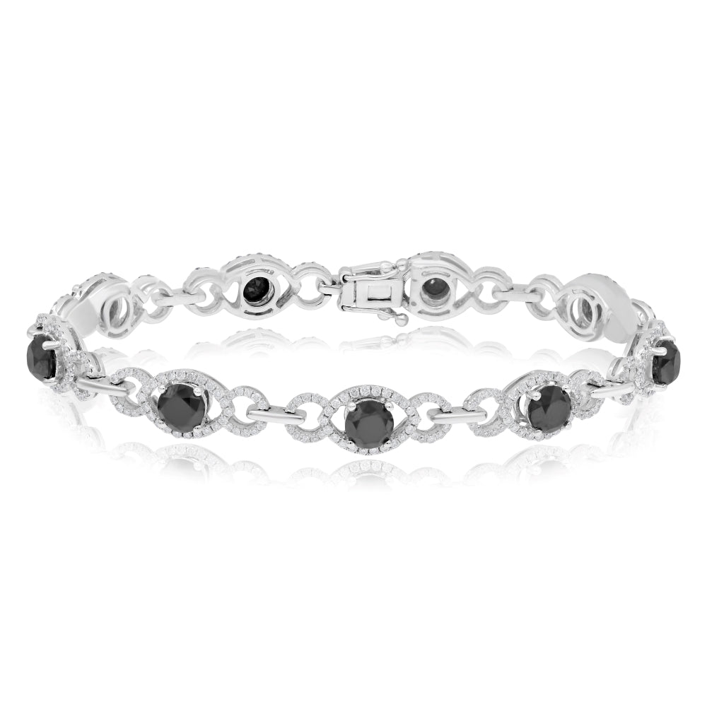 8.63 ct. Black and White Diamonds 14K White Gold Halo Link Bracelet