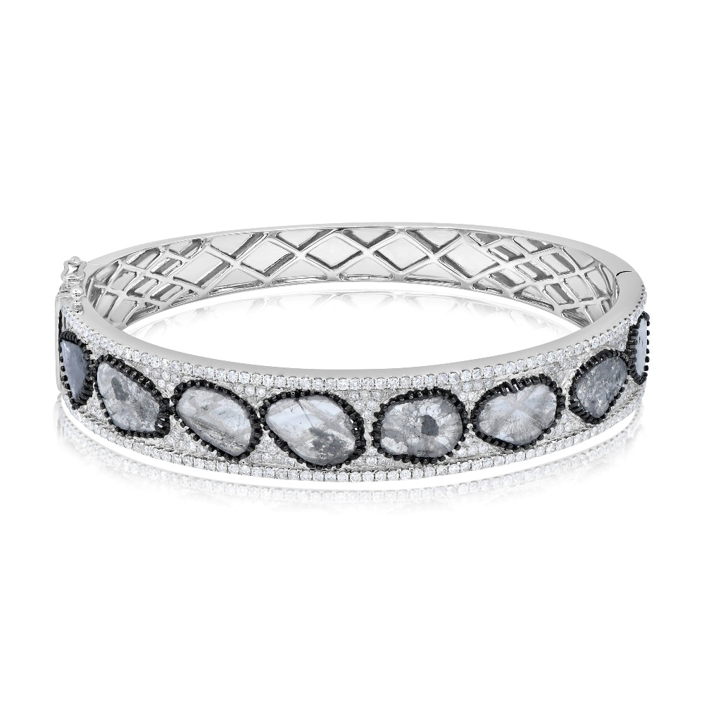 6.13 ct. Slice & White Diamond 18K White Gold Bangle Bracelet