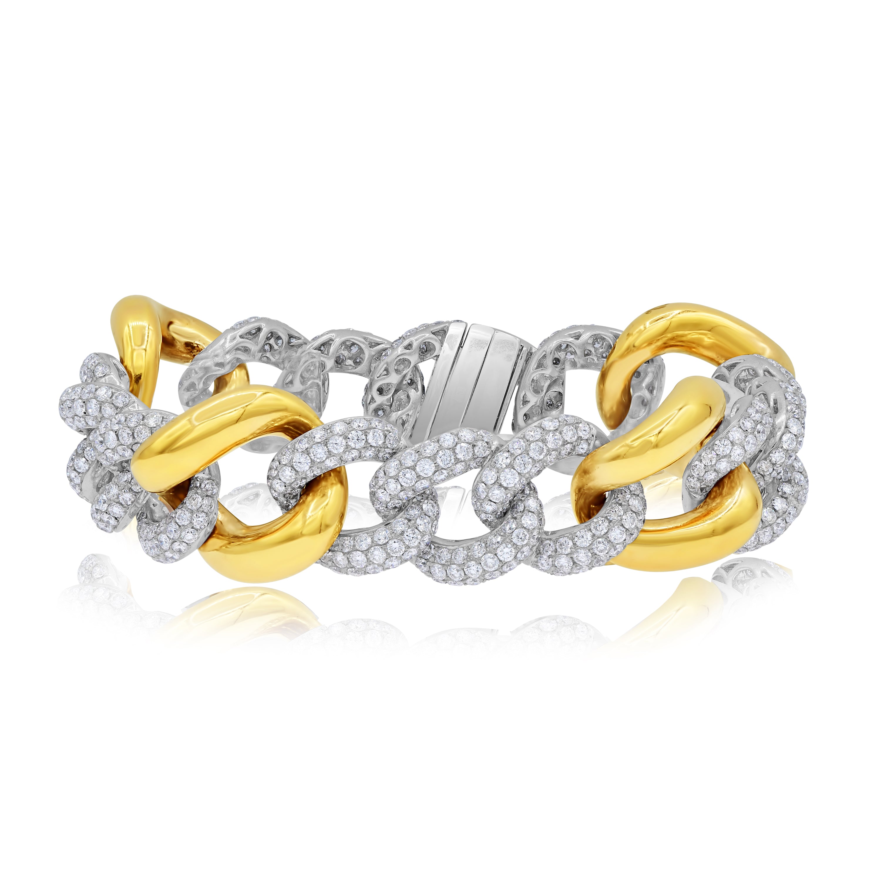19.9 ct. Diamond 18K Two Tone Gold Chunky Cuban Link Bracelet