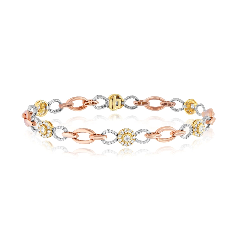 1.73 ct. Diamond 14K Three Tone Gold Link Bracelet