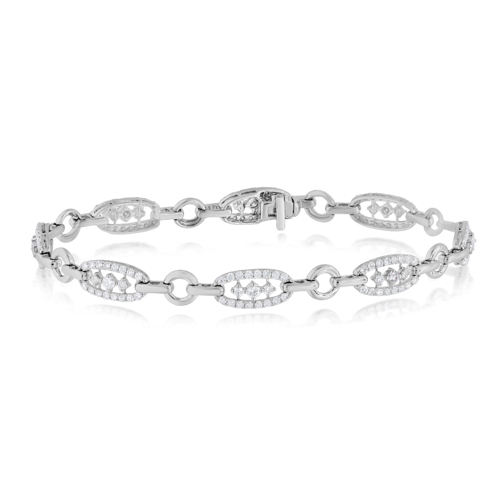2.6 ct. Diamond 14K White Gold Elongated Tri-Link Bracelet