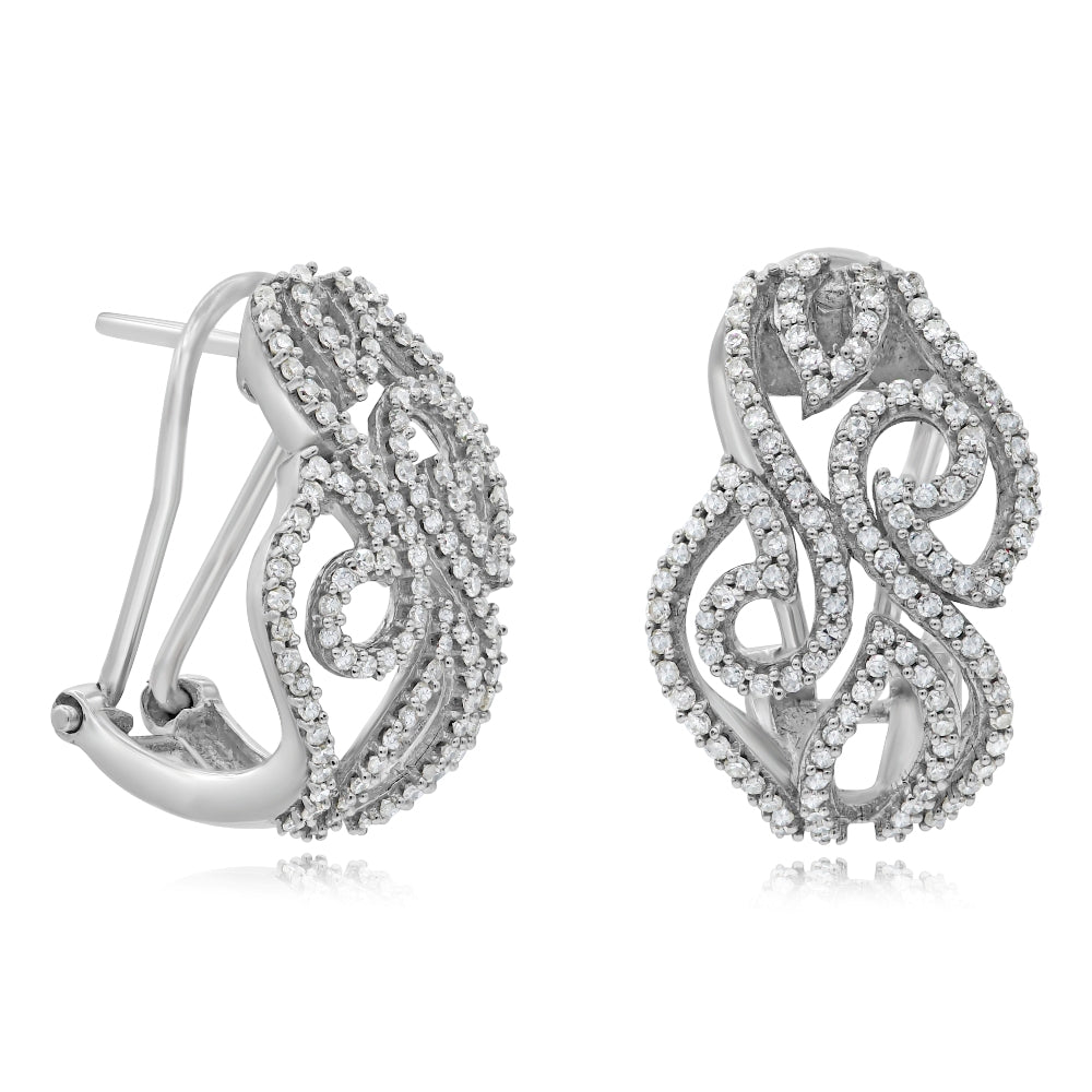 0.55 ct. Diamond 14K White Gold Hoop Huggies Earring