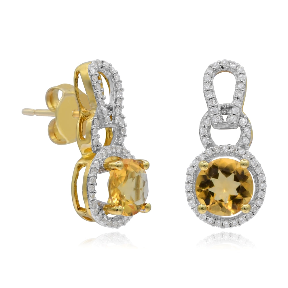 1.42 ct. Lemon Citrine & 0.25 ct. Diamond 14K Yellow Gold Earrings