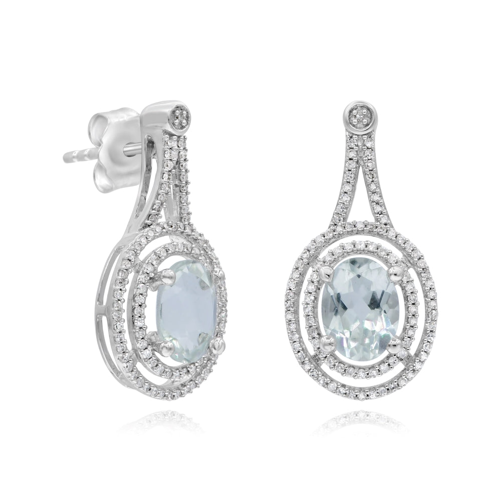 2.15 ct. Green Amethyst & 0.43 ct. Diamond 14K White Gold Earring