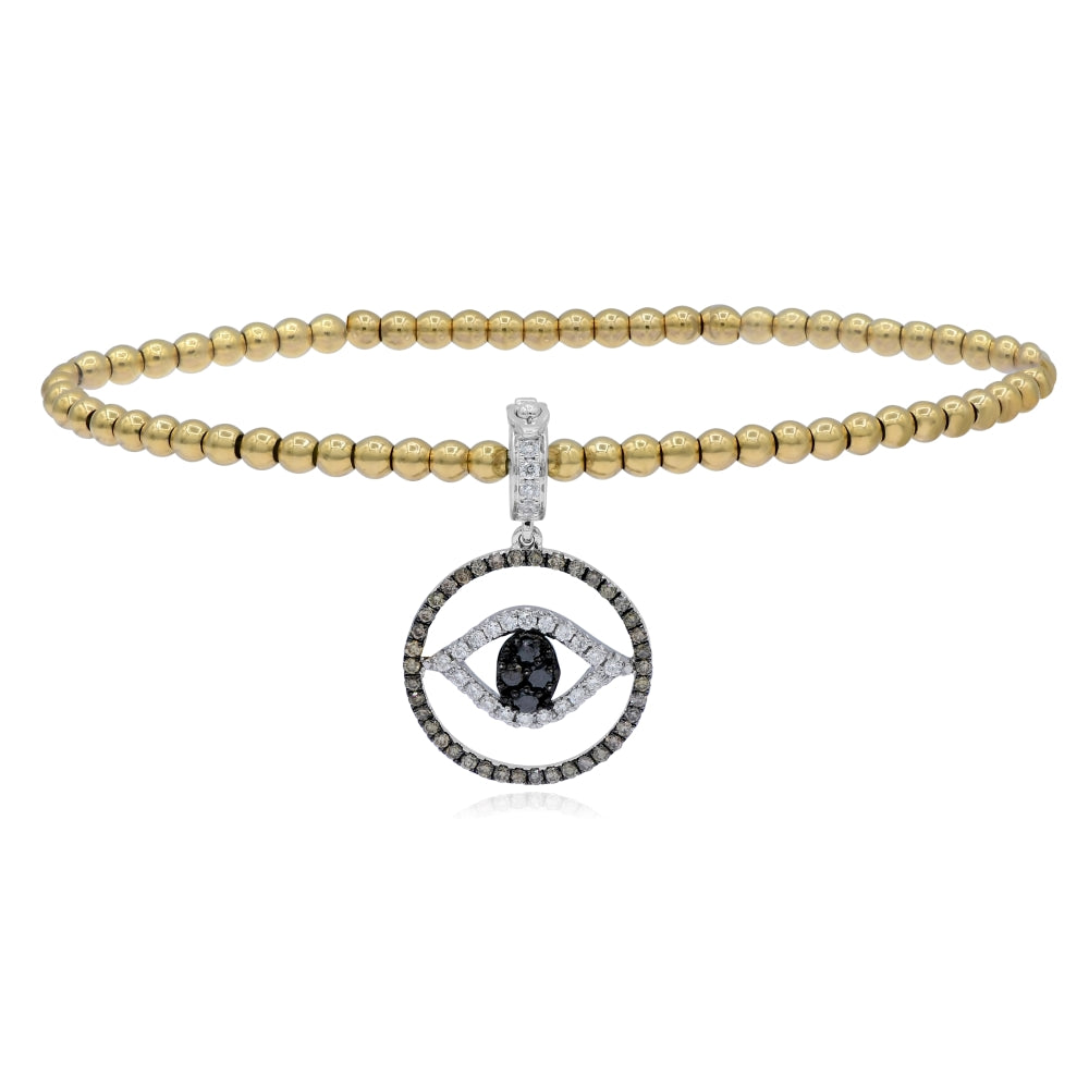 0.61 ct. Black & White Diamond Cutout Evil Eye Charm 18K Yellow & White Bracelet