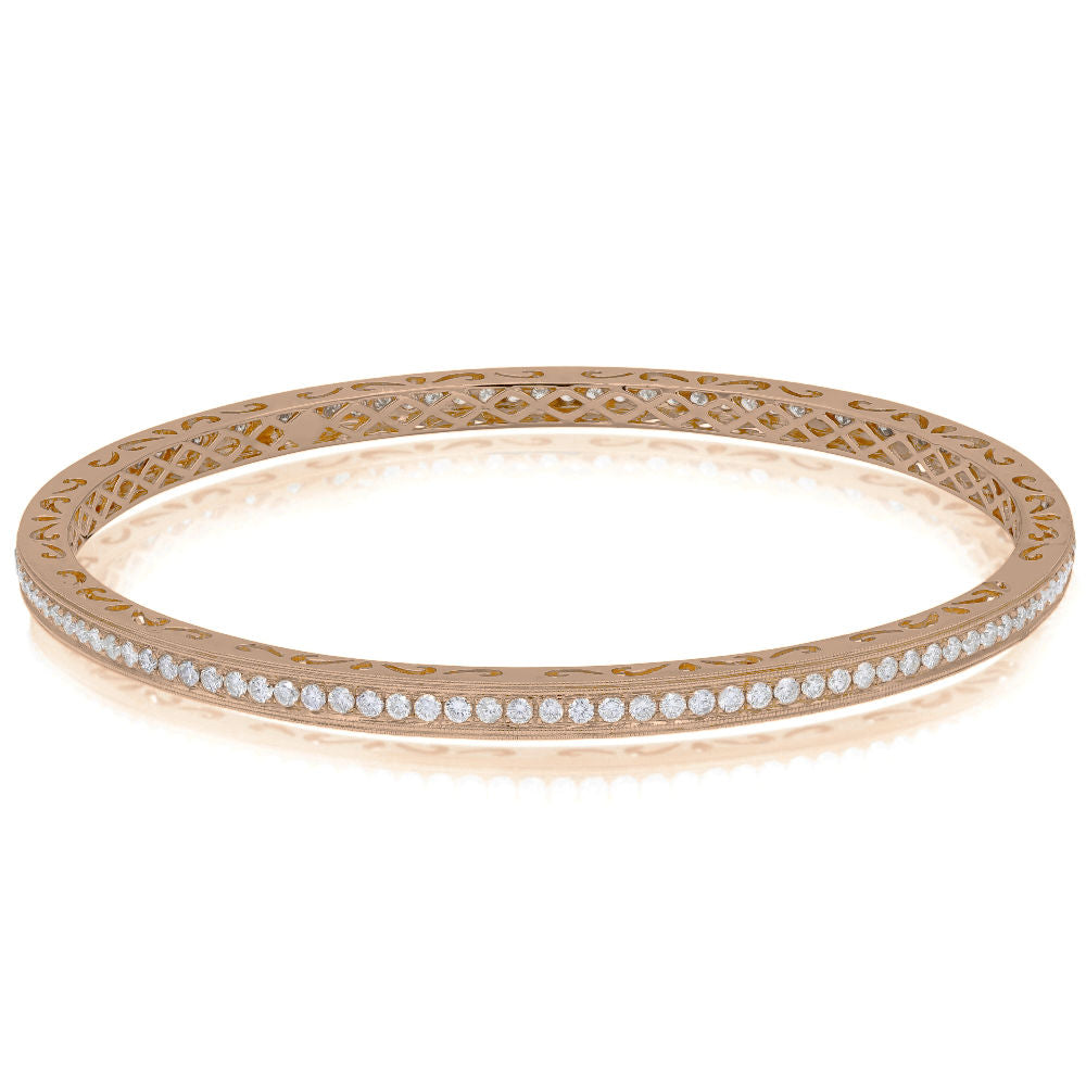 3.35 ct. Diamond 18K Rose Gold Single Row Bangle