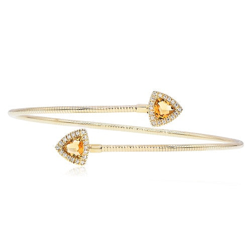 0.68 Yellow Citrine & 0.11 ct. Pave Diamond Cuff Bypass Bangle Halo Bracelet