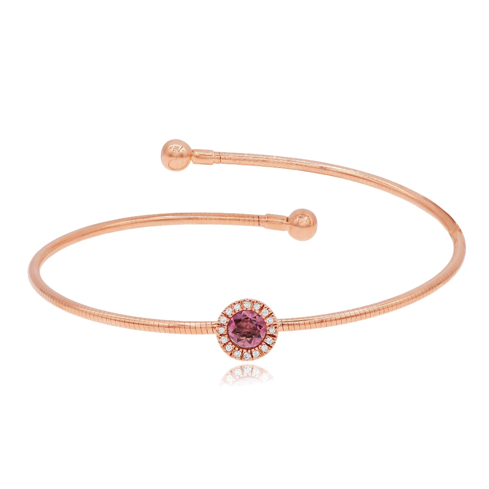 0.37 Pink Tourmaline & 0.05 ct. Diamond Pave Cuff Bypass Bracelet