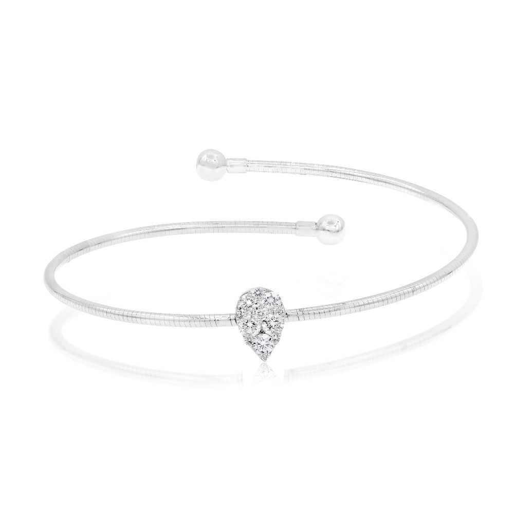 0.6 ct. Diamond 18K White Gold Teardrop Cuff Bypass Bangle Bracelet