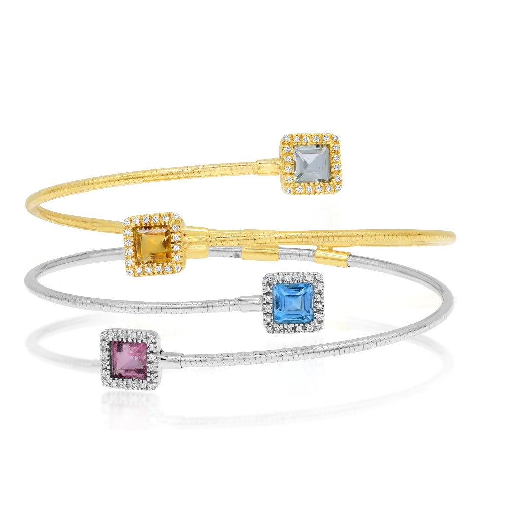 2.85 ct. Amethust, Citrine, Topaz & Diamond Cuff Bypass Halo Bangle Bracelet