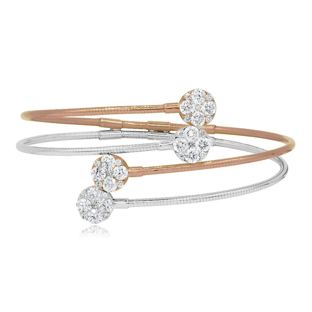2.56 ct. Diamond 18K Two Tone Pave Double Cuff Bypass Halo Bangle Bracelet
