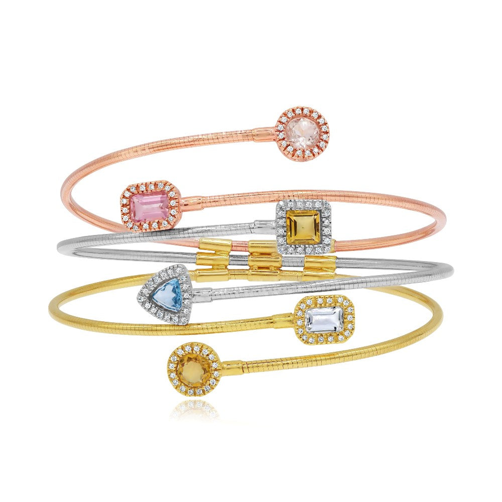 3.45 ct. Amethust, Citrine, Topaz & Diamond Cuff Bypass Halo Bangle Bracelet