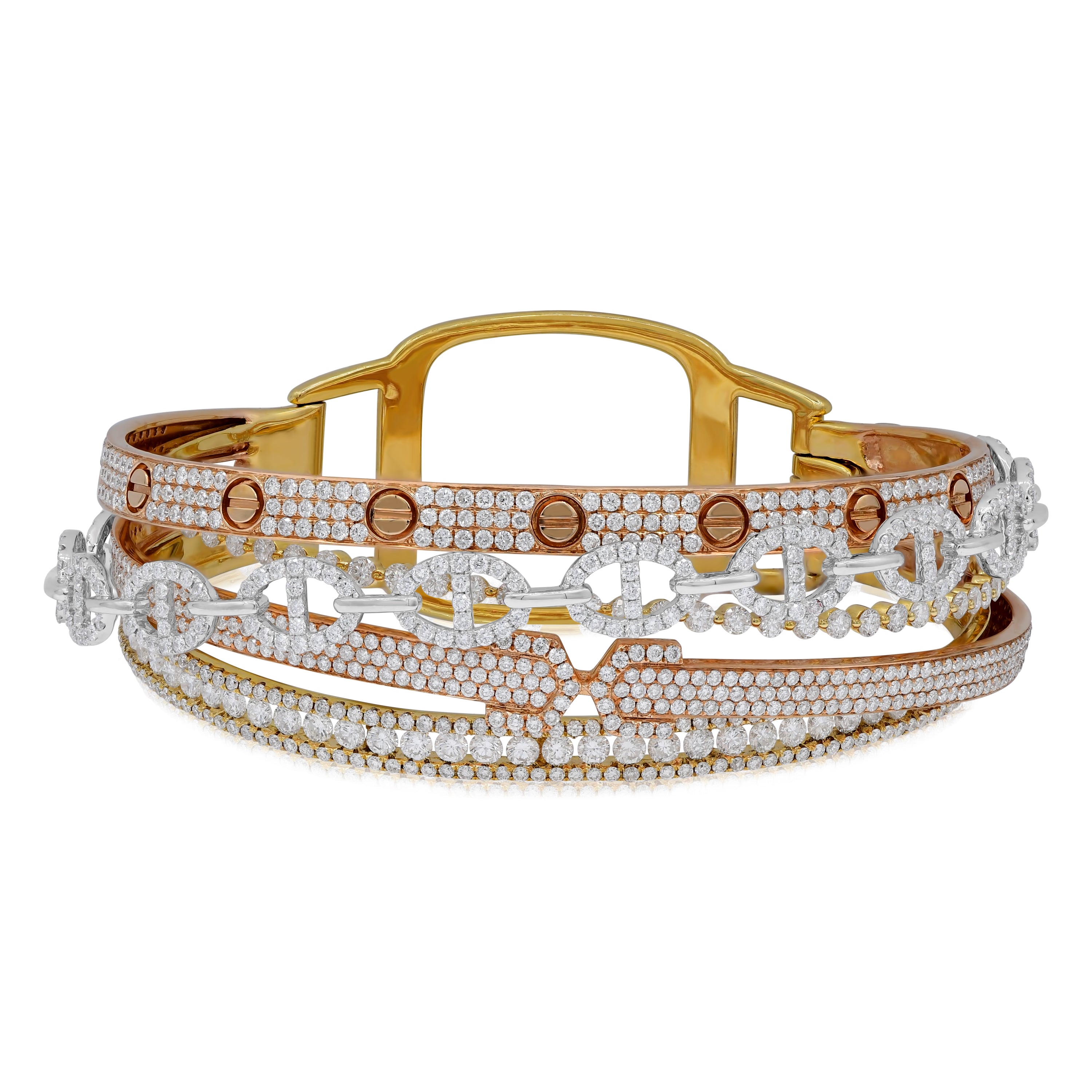 10.25 ct. Diamond Kelly Double Tour 18K Three Tone Gold Bracelet
