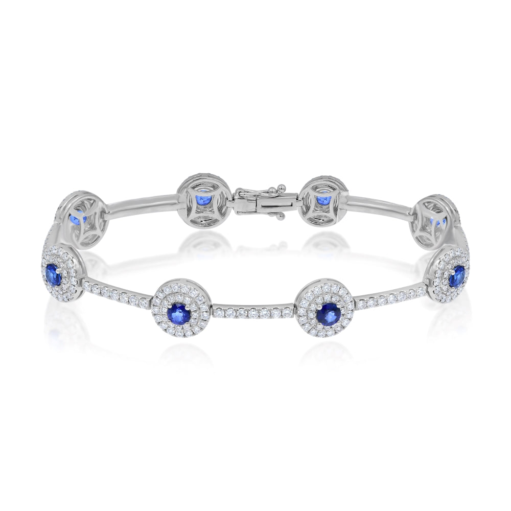 2.28 ct. Sapphire with 3.13 ct. Diamond 14K White Gold Halo Classic Tennis Bracelet